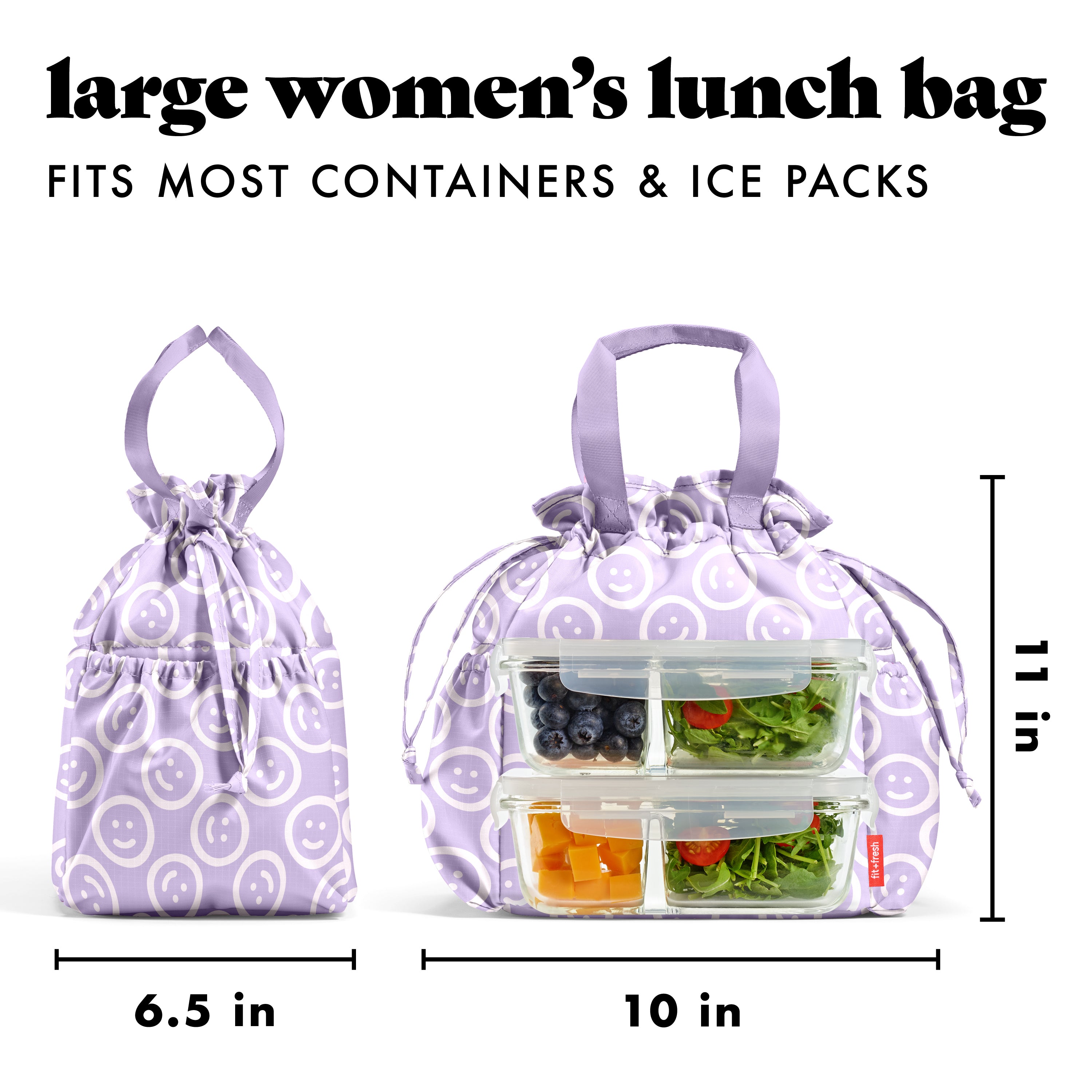 fit-fresh-cromwell-cinch-lunch-tote-with-lunch-kit-lavender-smiles-drawstring-in image 8