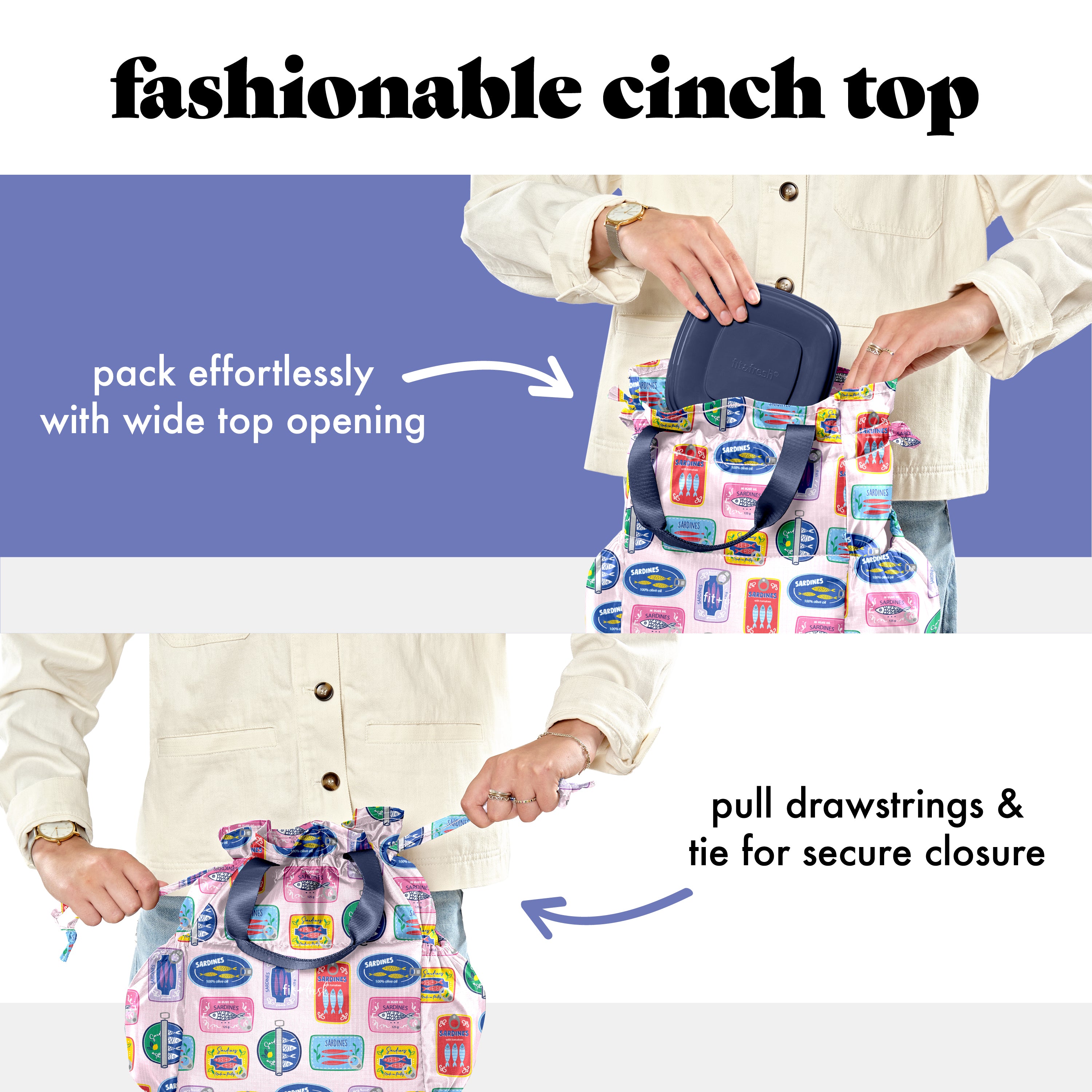 fit-fresh-cromwell-cinch-lunch-tote-with-lunch-kit-assorted-sardine-cans-drawstr image 3