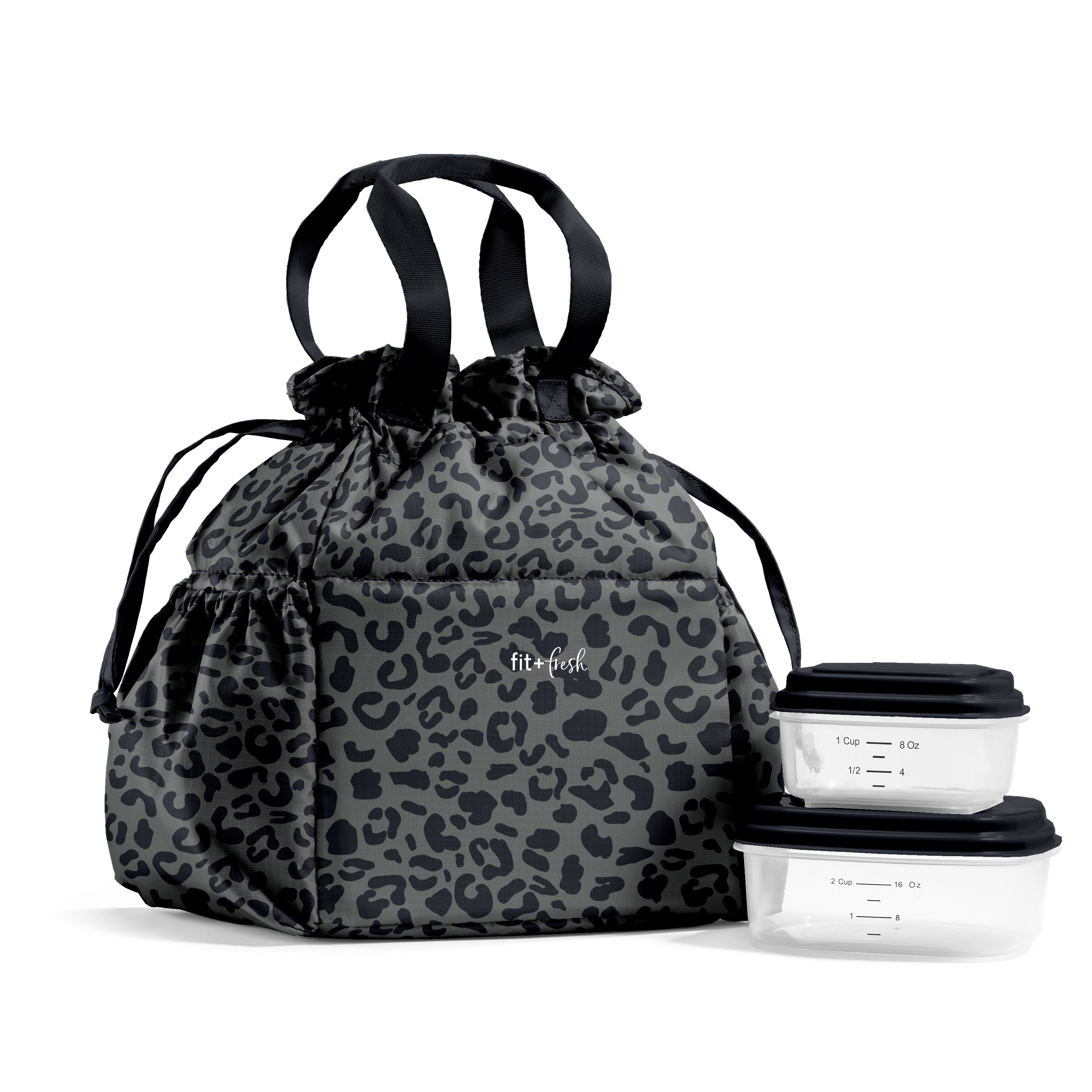 fit-fresh-cromwell-cinch-lunch-tote-with-lunch-kit-charcoal-cheetah-drawstring-i image 1
