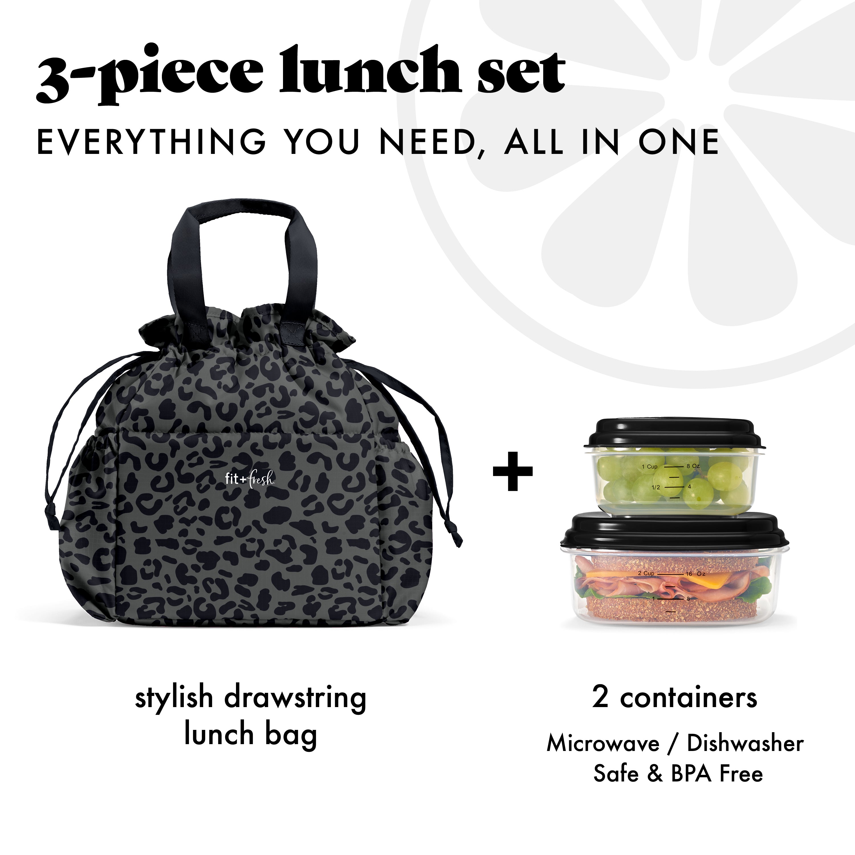 fit-fresh-cromwell-cinch-lunch-tote-with-lunch-kit-charcoal-cheetah-drawstring-i image 2