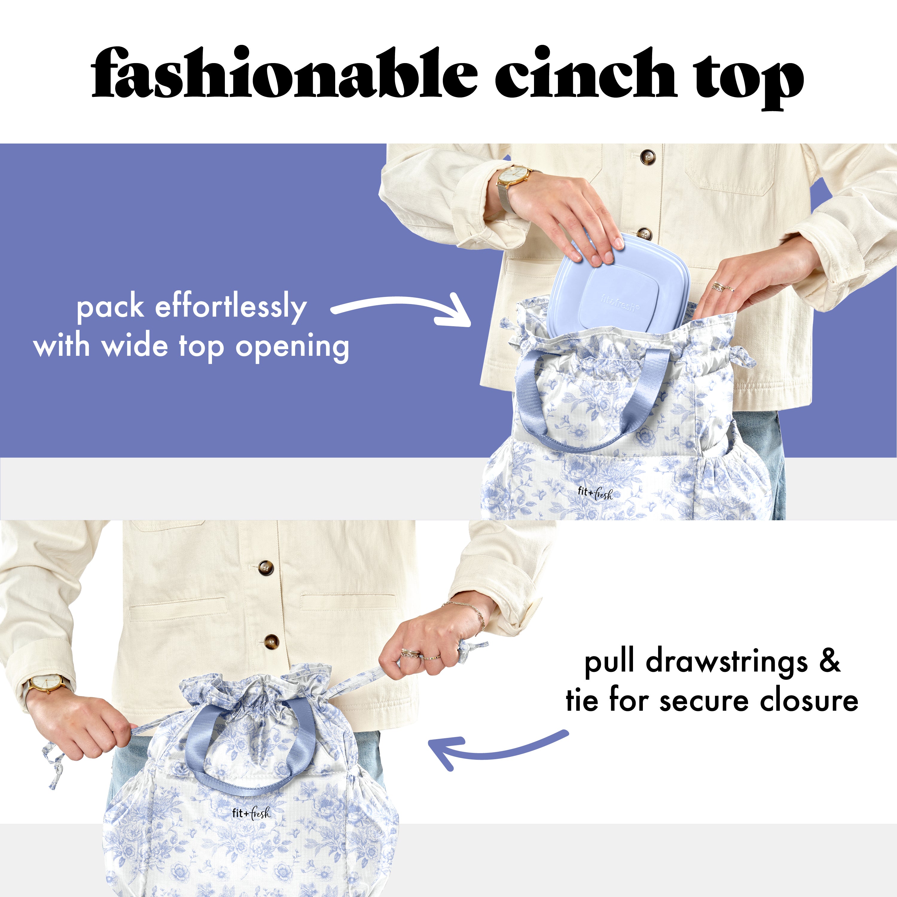 fit-fresh-cromwell-cinch-lunch-tote-with-lunch-kit-cornflower-floral-toile-draws image 3