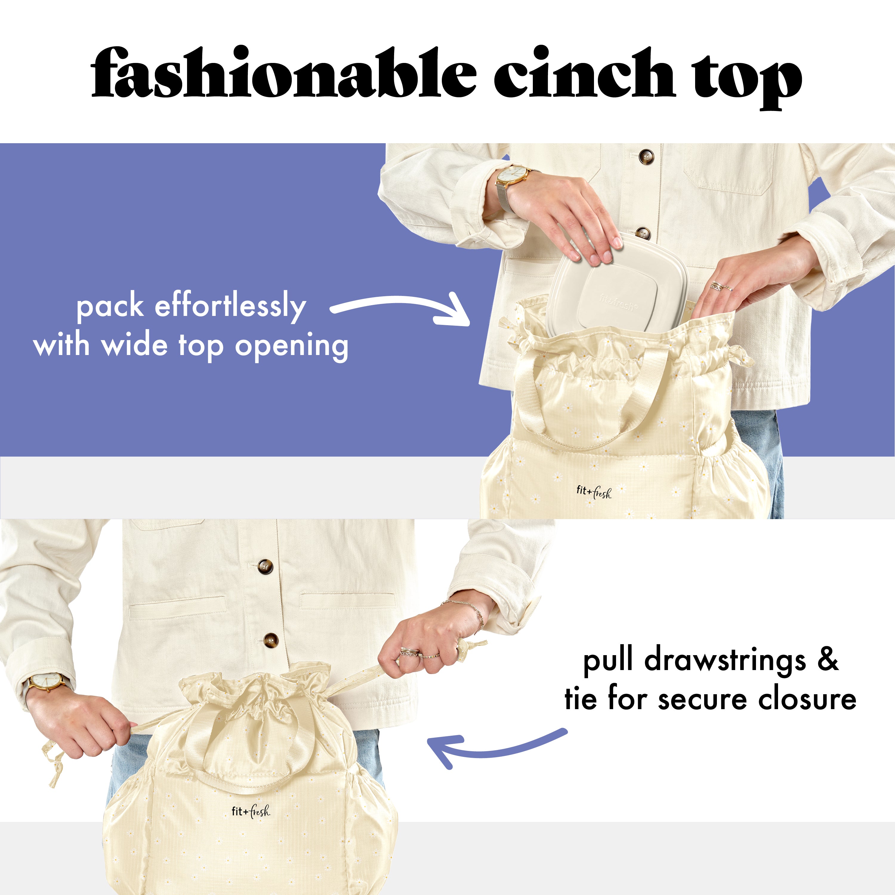 fit-fresh-cromwell-cinch-lunch-tote-with-lunch-kit-ivory-daisy-drawstring-10-x6- image 3