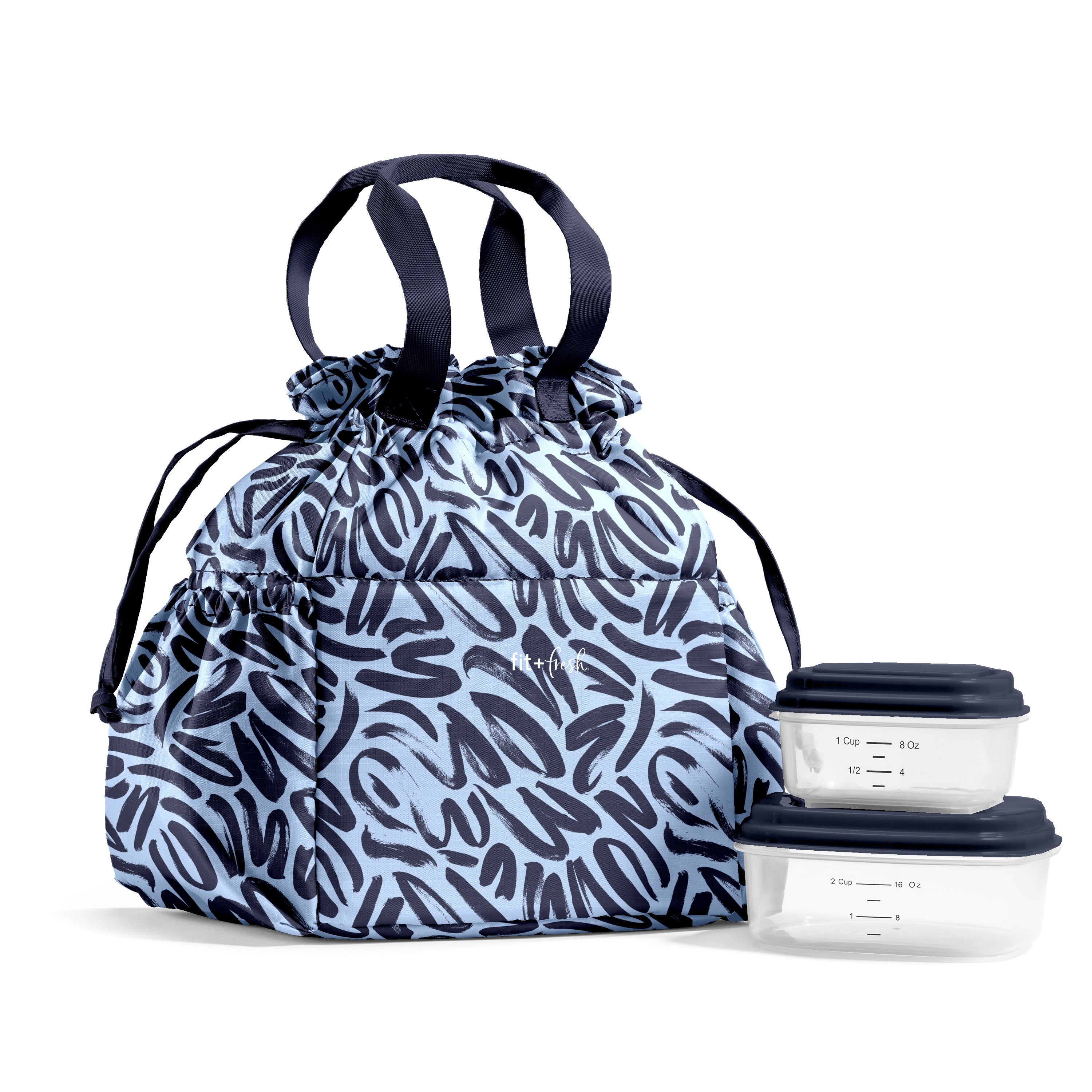 fit-fresh-cromwell-cinch-lunch-tote-with-lunch-kit-navy-brush-strokes-10-x-6-5-x image 1