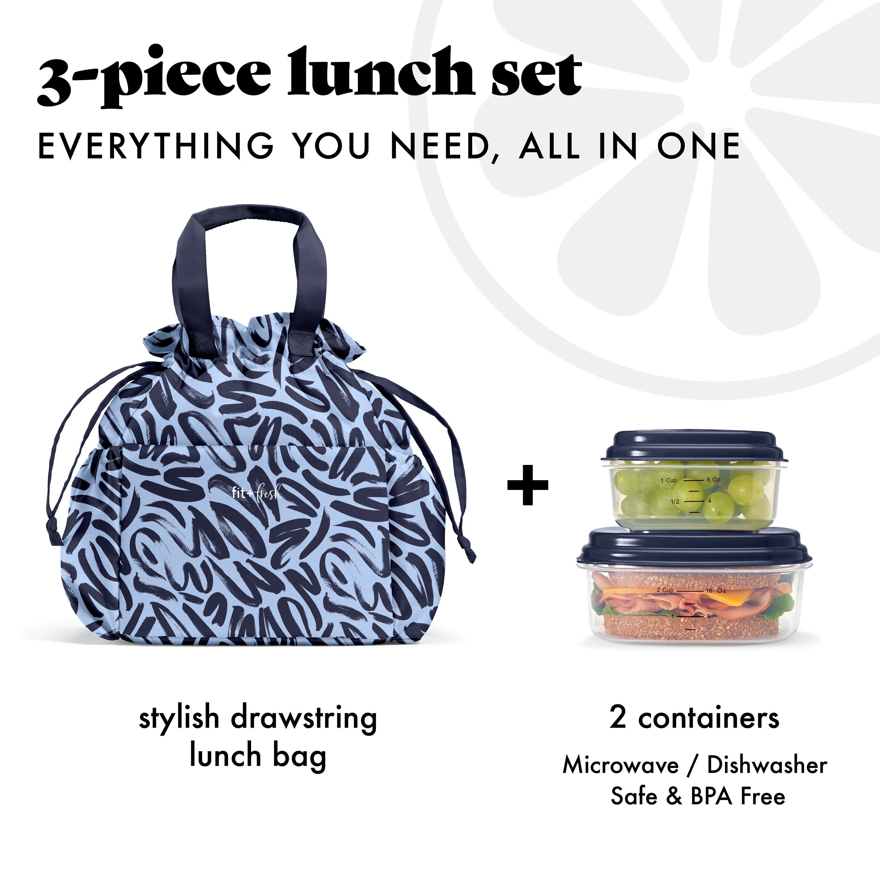 fit-fresh-cromwell-cinch-lunch-tote-with-lunch-kit-navy-brush-strokes-10-x-6-5-x image 2