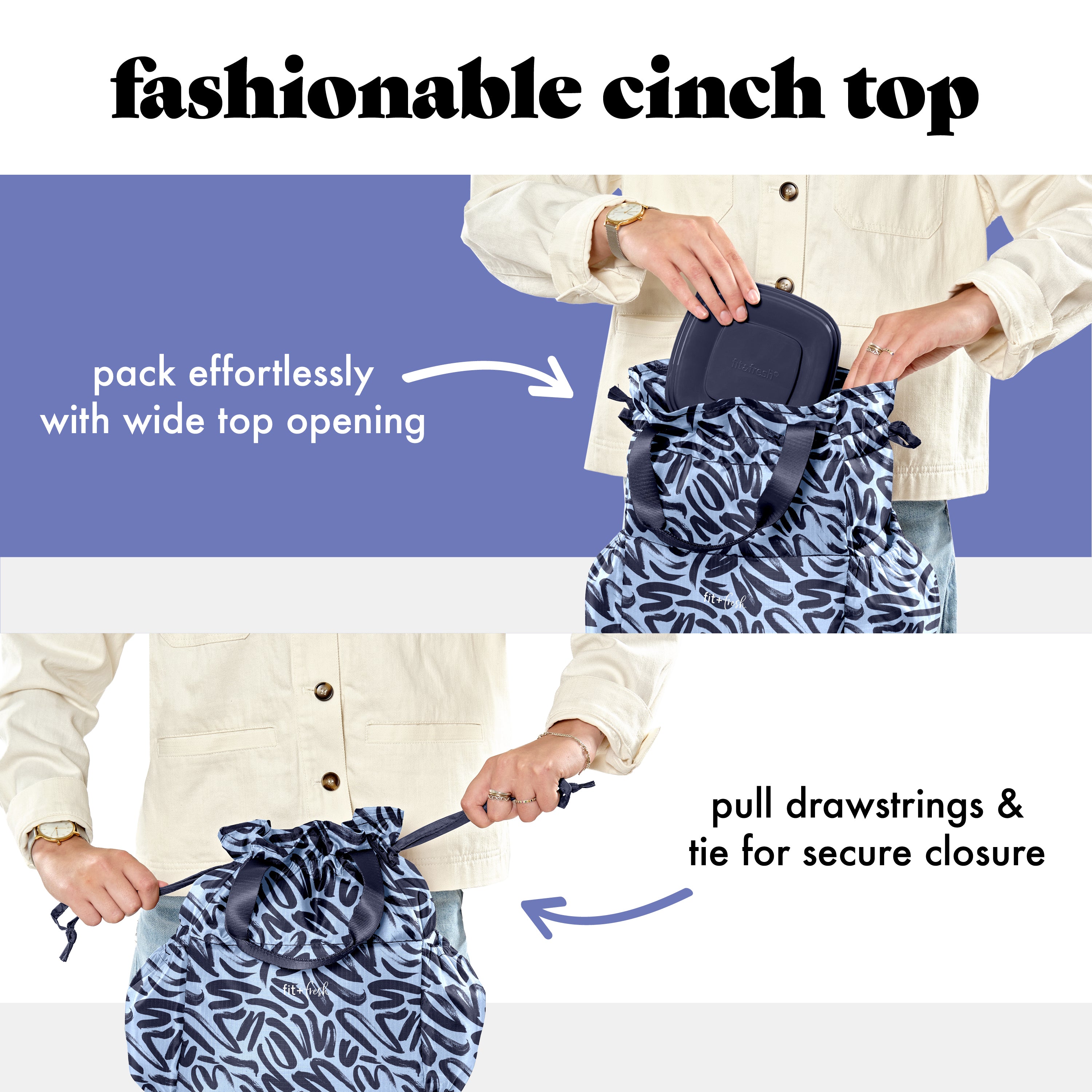 fit-fresh-cromwell-cinch-lunch-tote-with-lunch-kit-navy-brush-strokes-10-x-6-5-x image 3