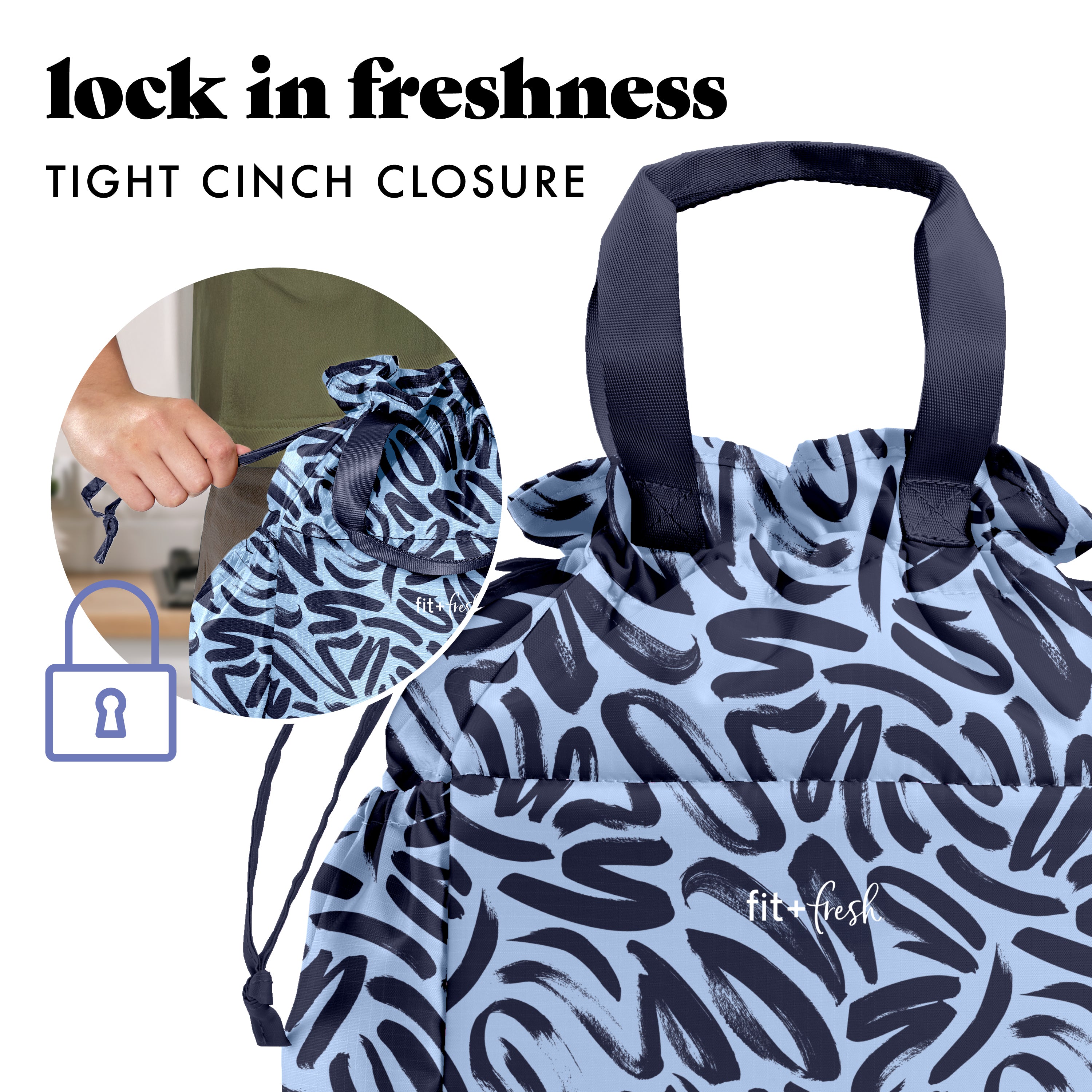 fit-fresh-cromwell-cinch-lunch-tote-with-lunch-kit-navy-brush-strokes-10-x-6-5-x image 4
