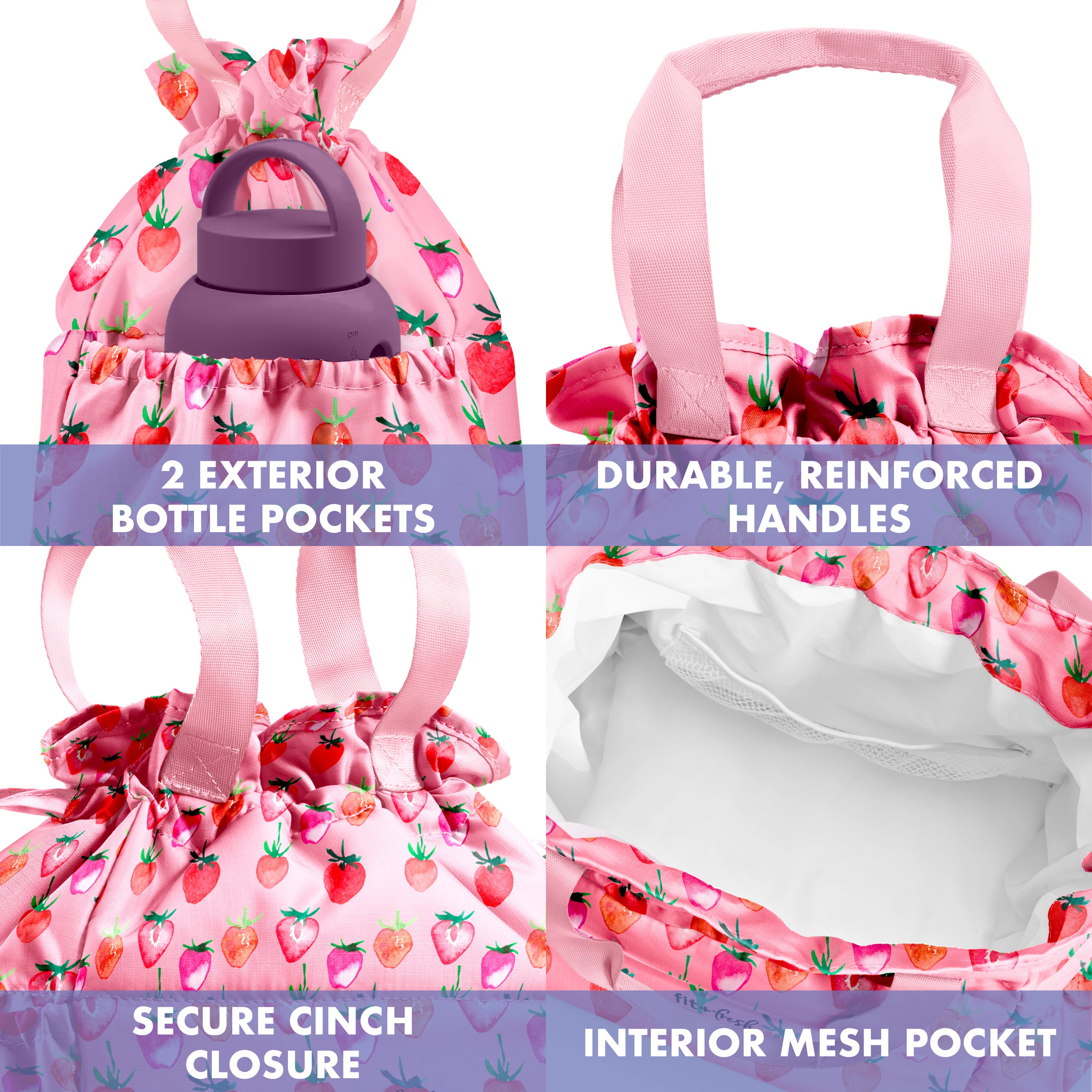 fit-fresh-cromwell-cinch-lunch-tote-with-lunch-kit-pink-strawberries-drawstring- image 6