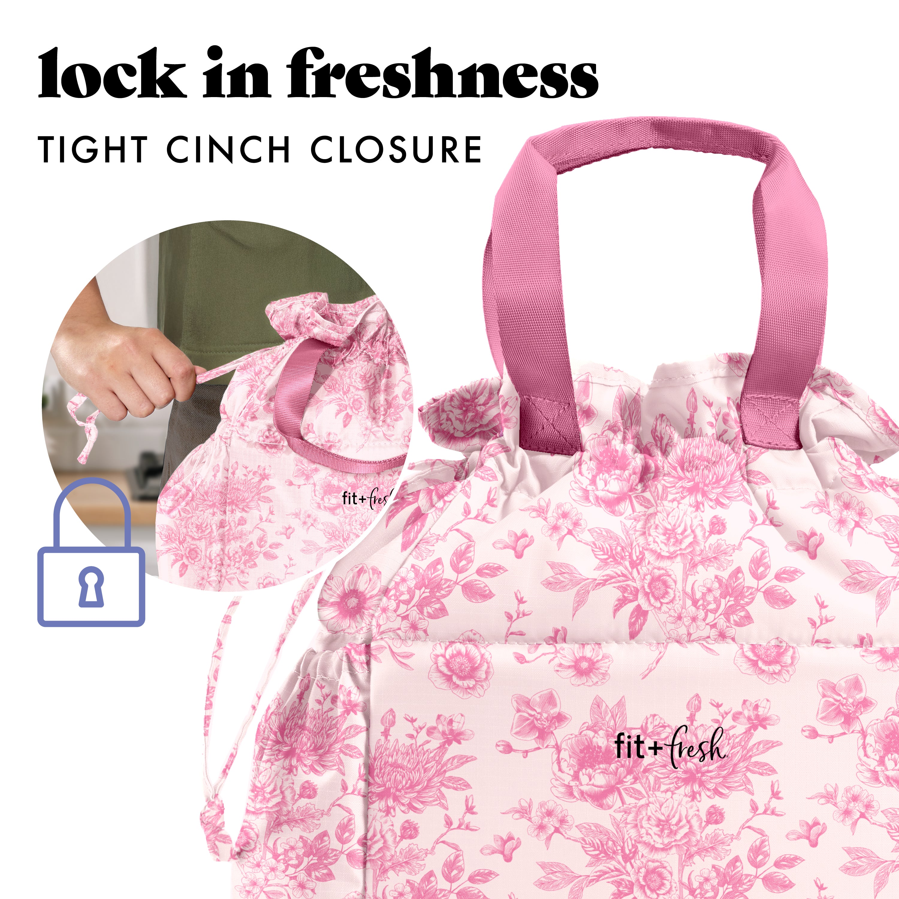 fit-fresh-cromwell-cinch-lunch-tote-with-lunch-kit-pink-floral-toile-drawstring- image 5