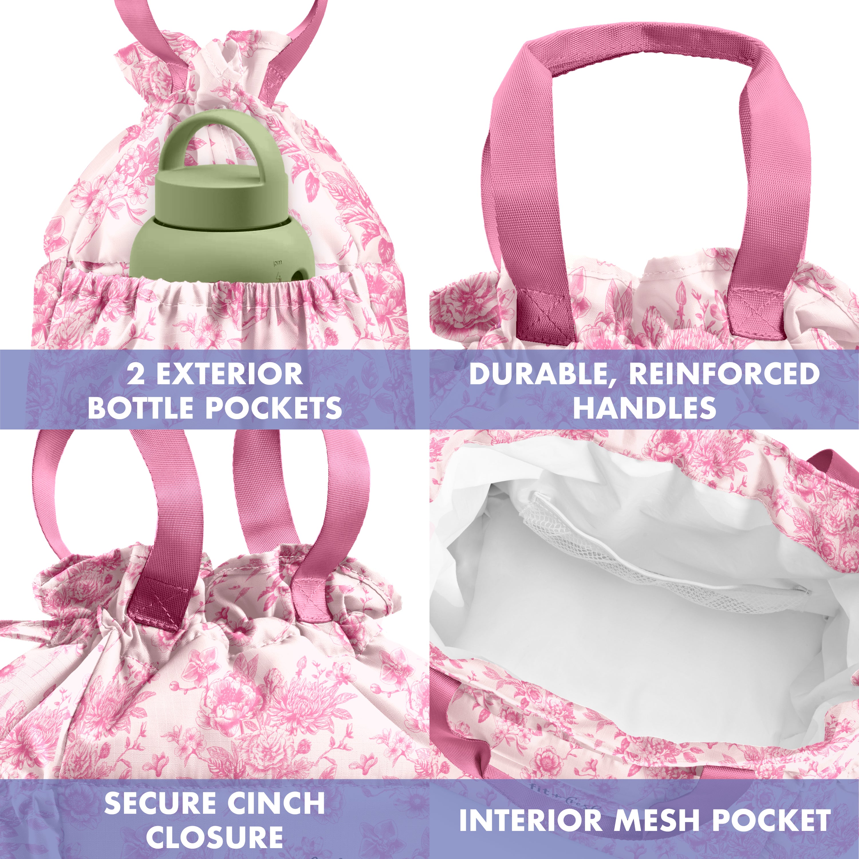 fit-fresh-cromwell-cinch-lunch-tote-with-lunch-kit-pink-floral-toile-drawstring- image 6