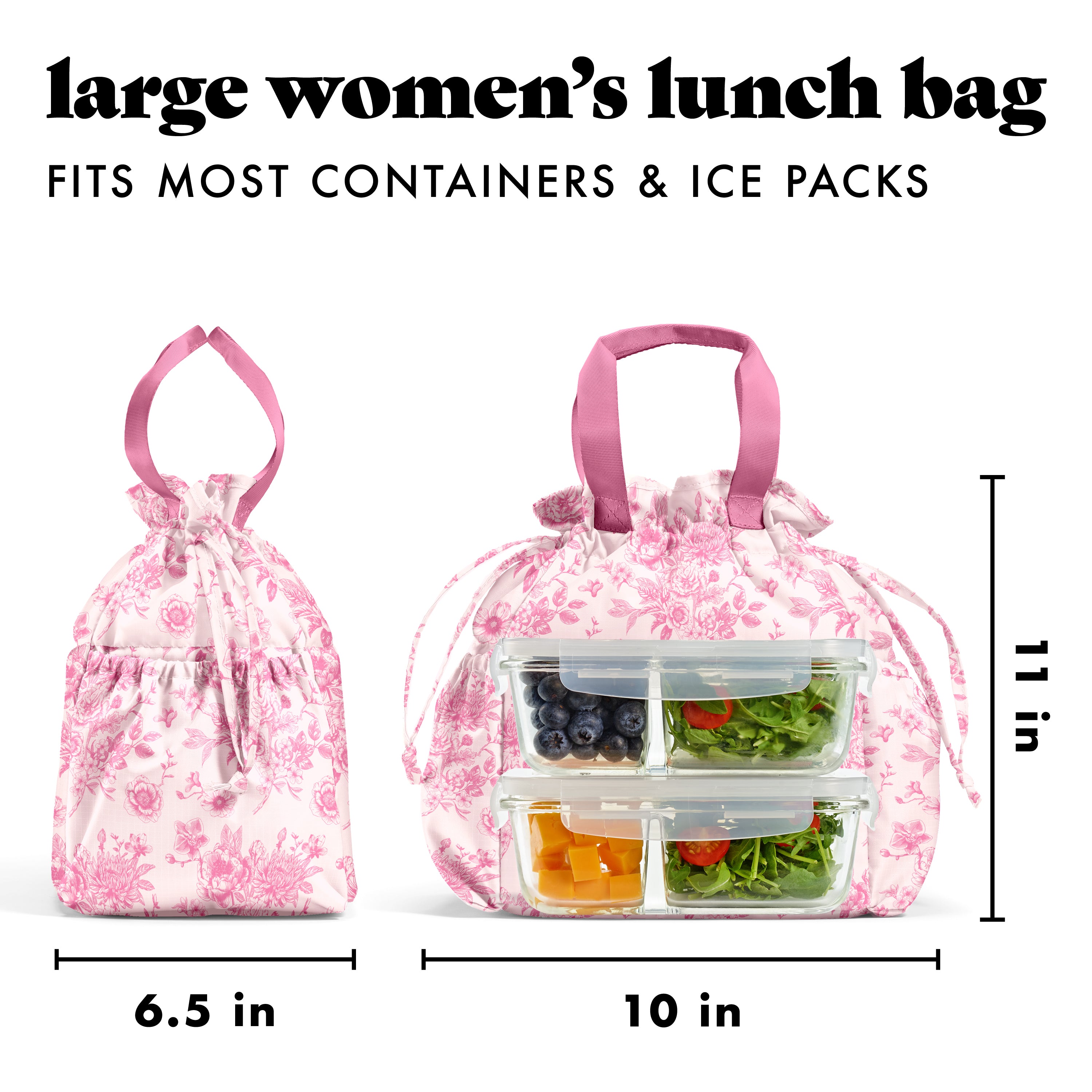 fit-fresh-cromwell-cinch-lunch-tote-with-lunch-kit-pink-floral-toile-drawstring- image 8