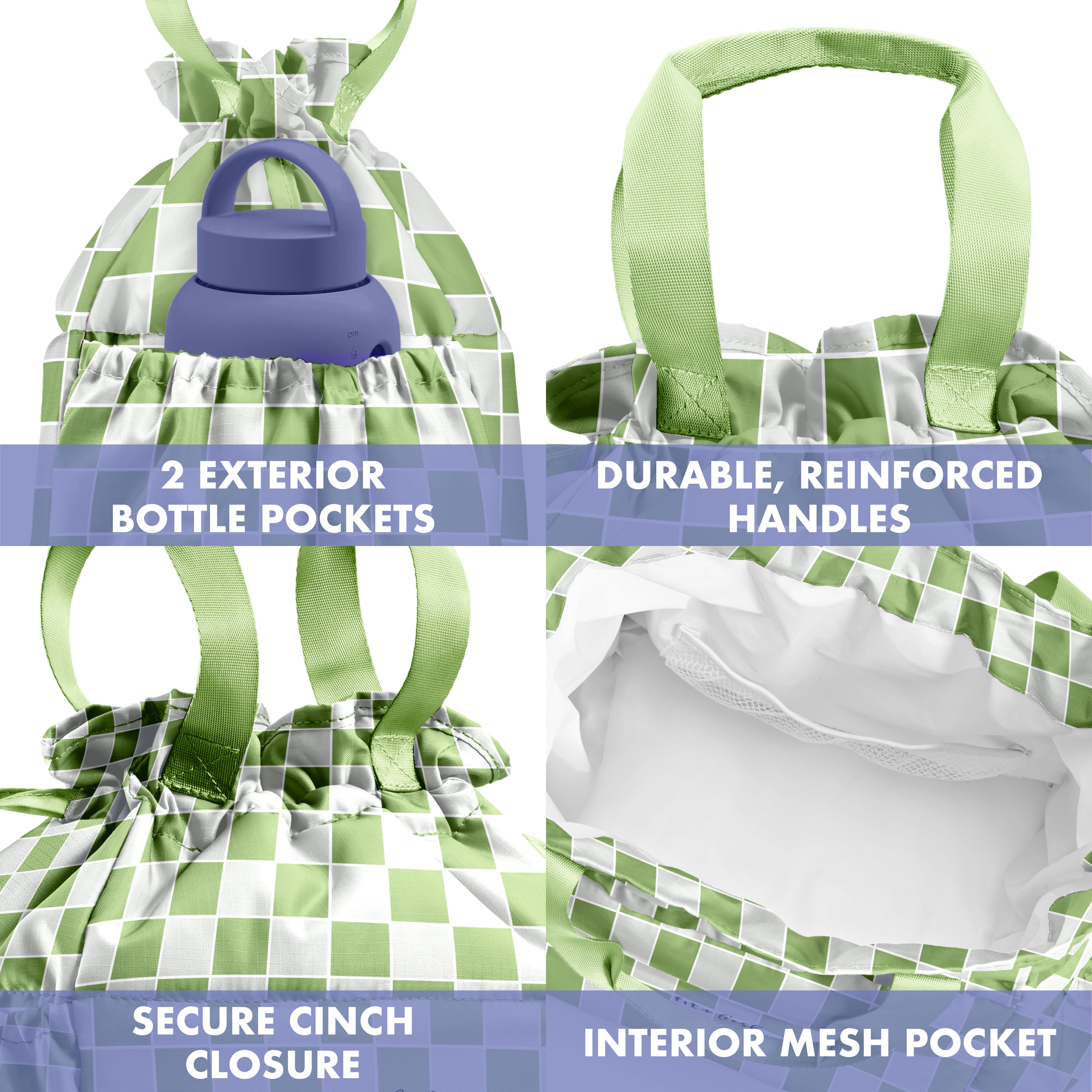 fit-fresh-cromwell-cinch-lunch-tote-with-lunch-kit-pistachio-checkerboard-drawst image 6