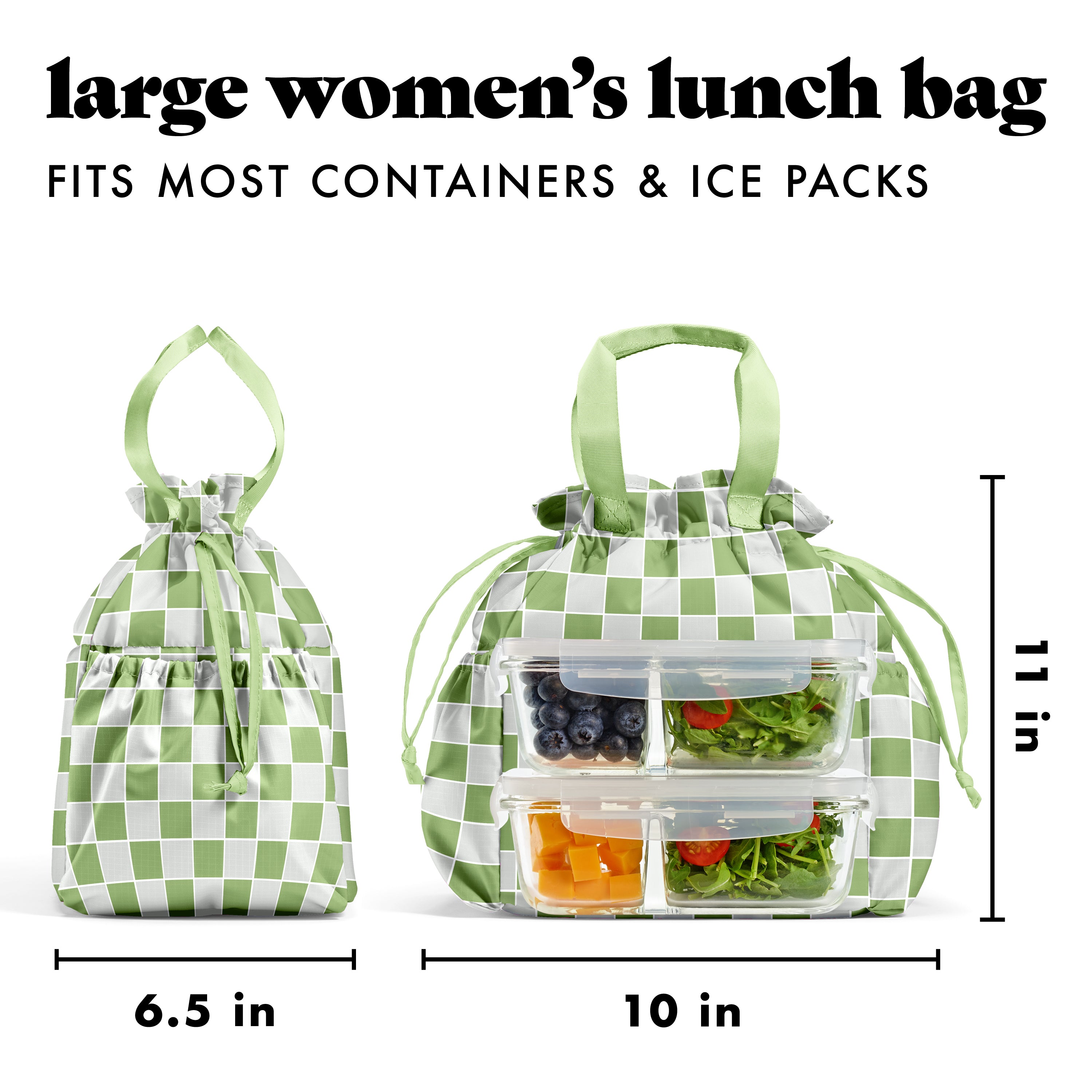fit-fresh-cromwell-cinch-lunch-tote-with-lunch-kit-pistachio-checkerboard-drawst image 8