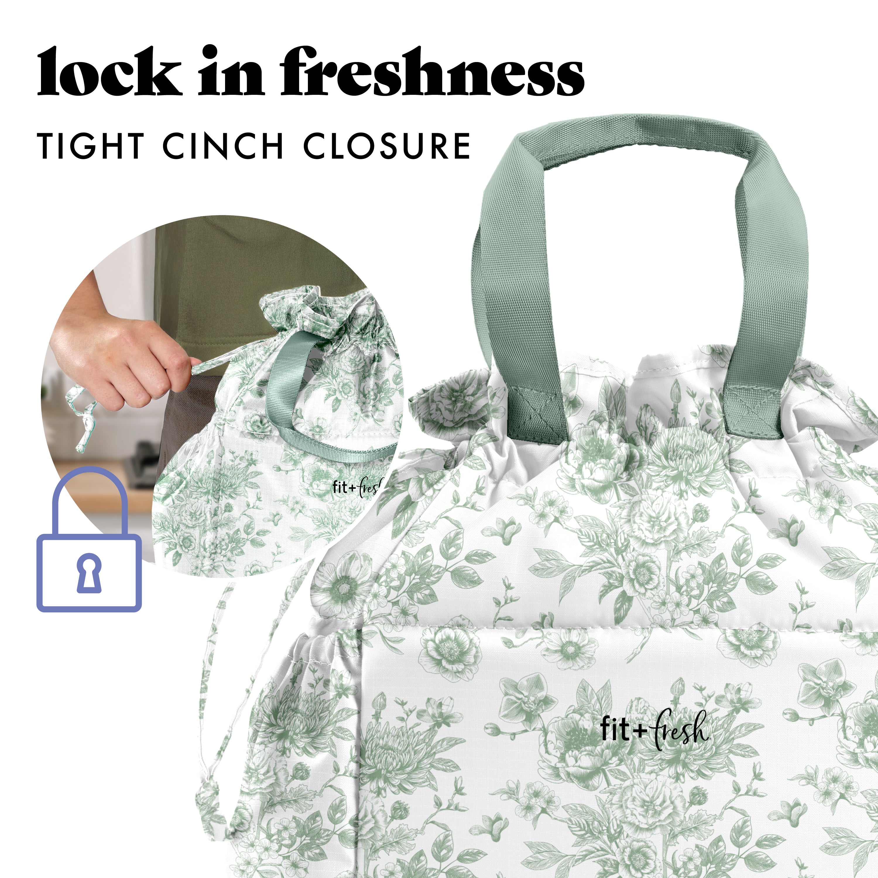 fit-fresh-cromwell-cinch-insulated-lunch-tote-with-lunch-kit-sage-floral-toile-d image 5