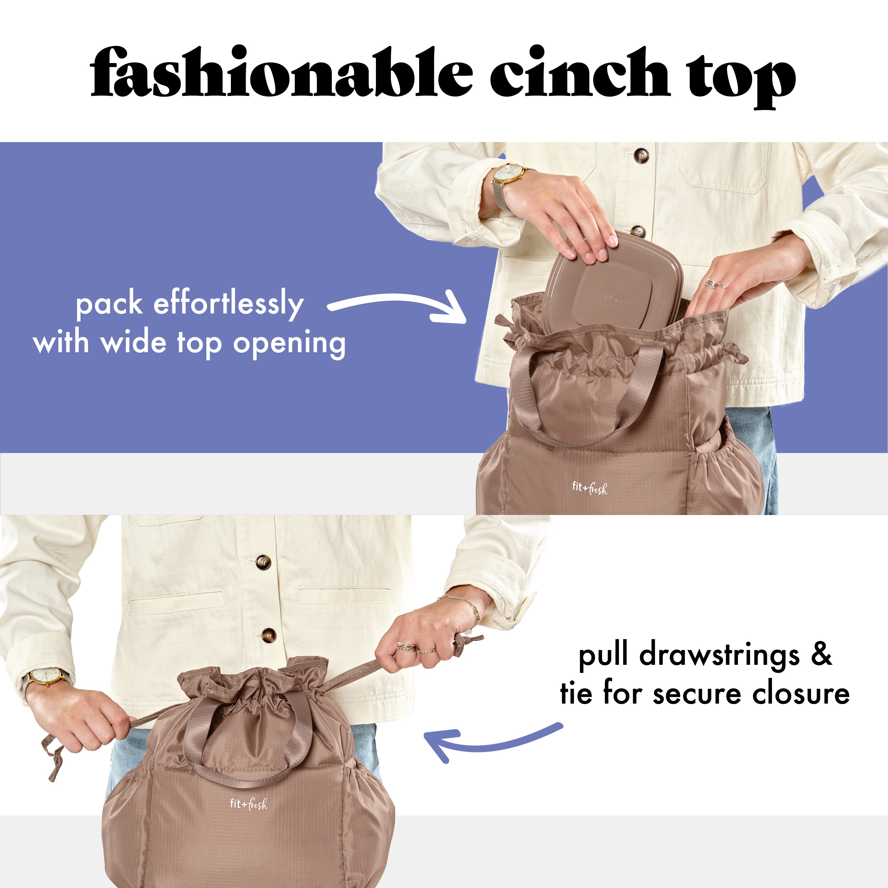 fit-fresh-cromwell-cinch-lunch-tote-with-lunch-kit-taupe-drawstring-insulated-to image 3