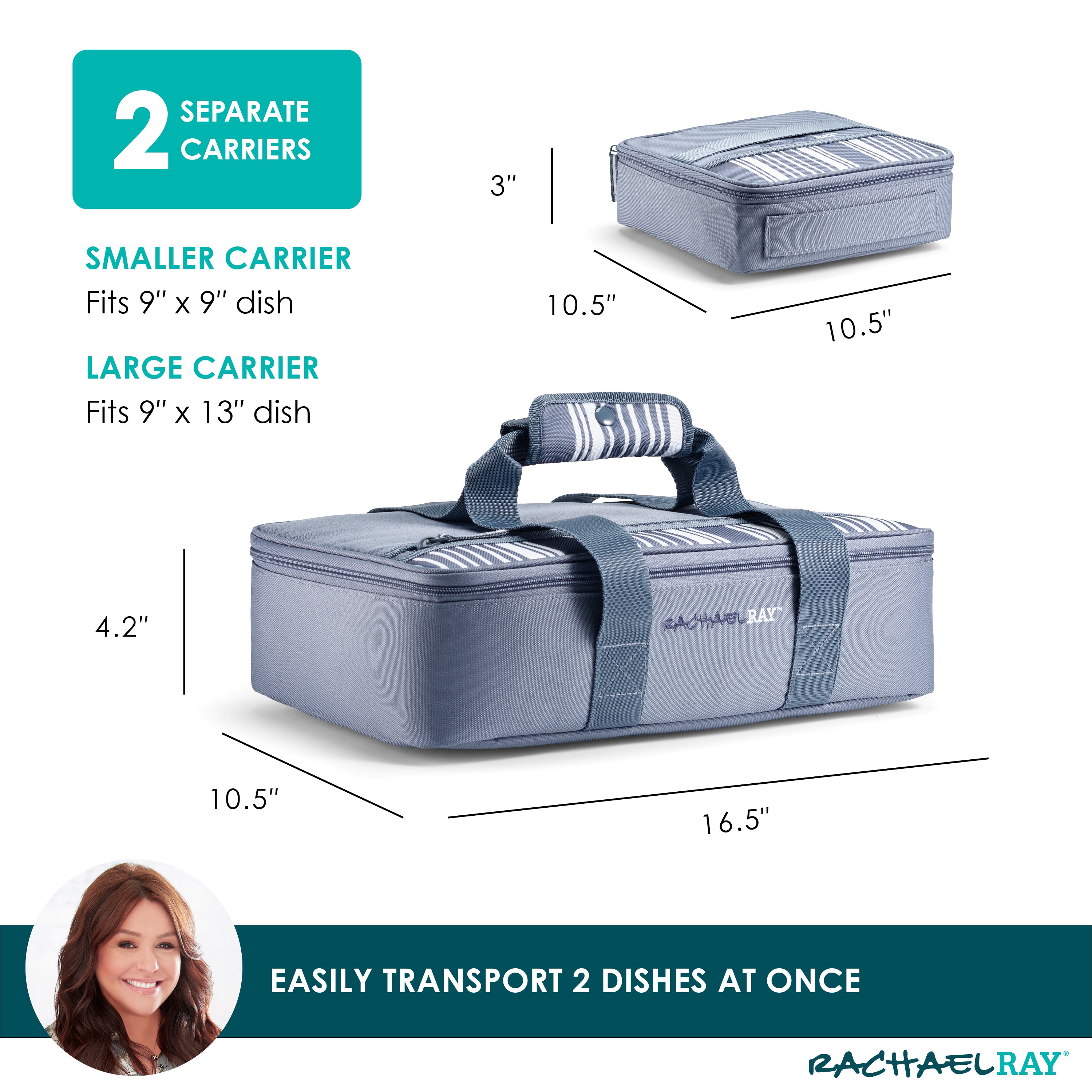 fit-fresh-rachael-ray-lasagna-lugger-duo-slate-stripe-insulated-casserole-carrie image 2