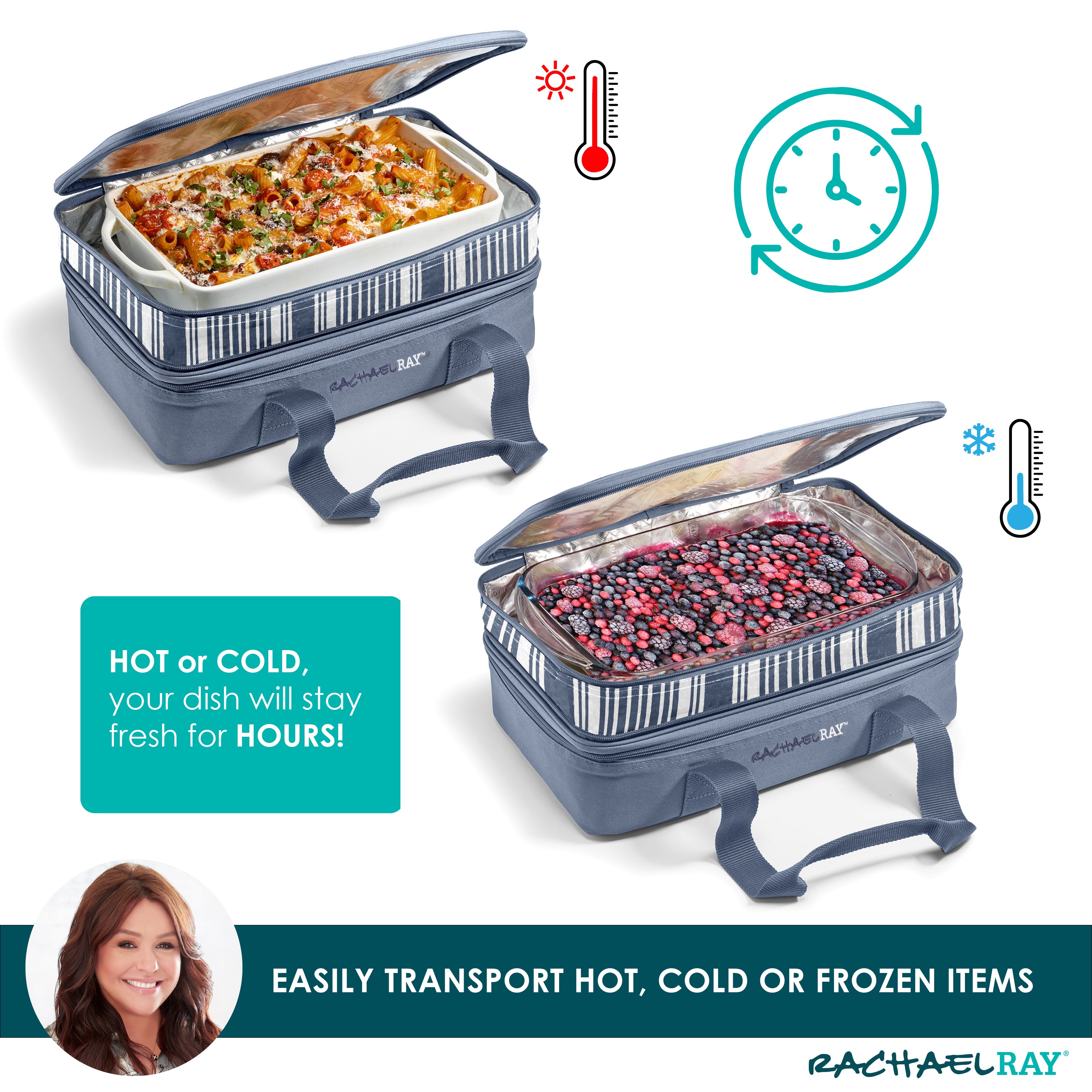 rachael-ray-expandable-lasagna-lugger-slate-stripe-insulated-expandable-casserol image 3