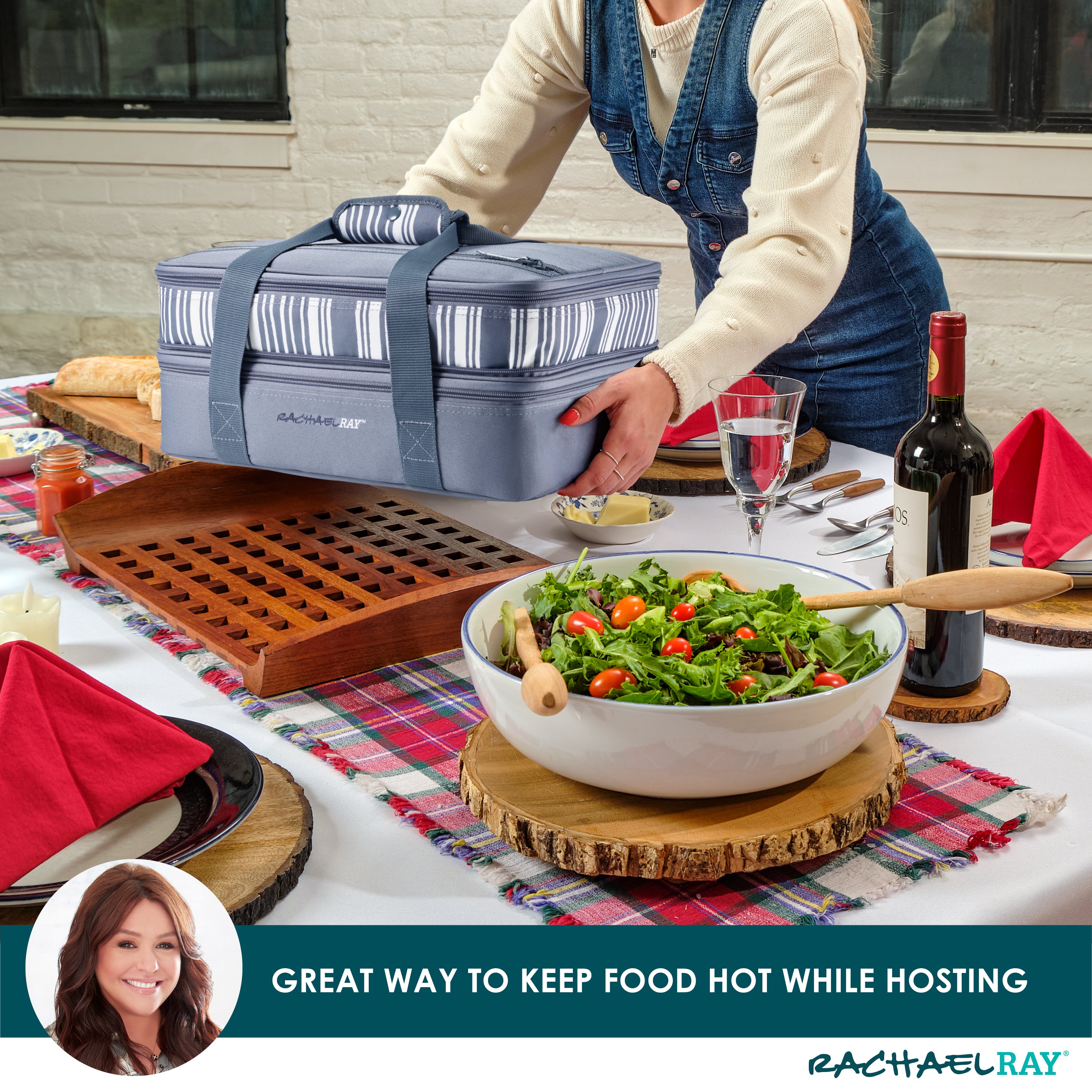 rachael-ray-expandable-lasagna-lugger-slate-stripe-insulated-expandable-casserol image 4