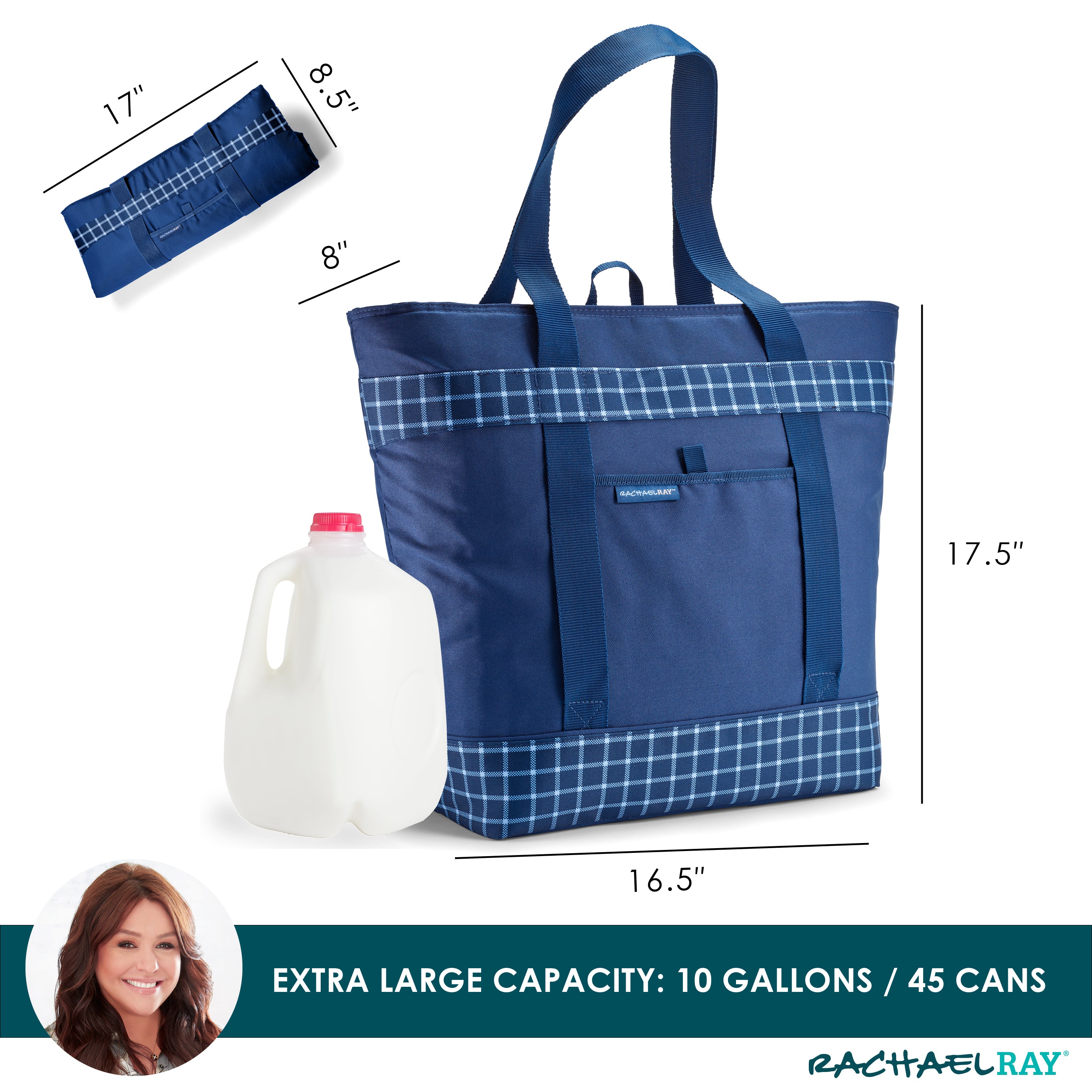 rachael-ray-jumbo-chillout-insulated-cooler-tote-bag-navy-gingham image 2