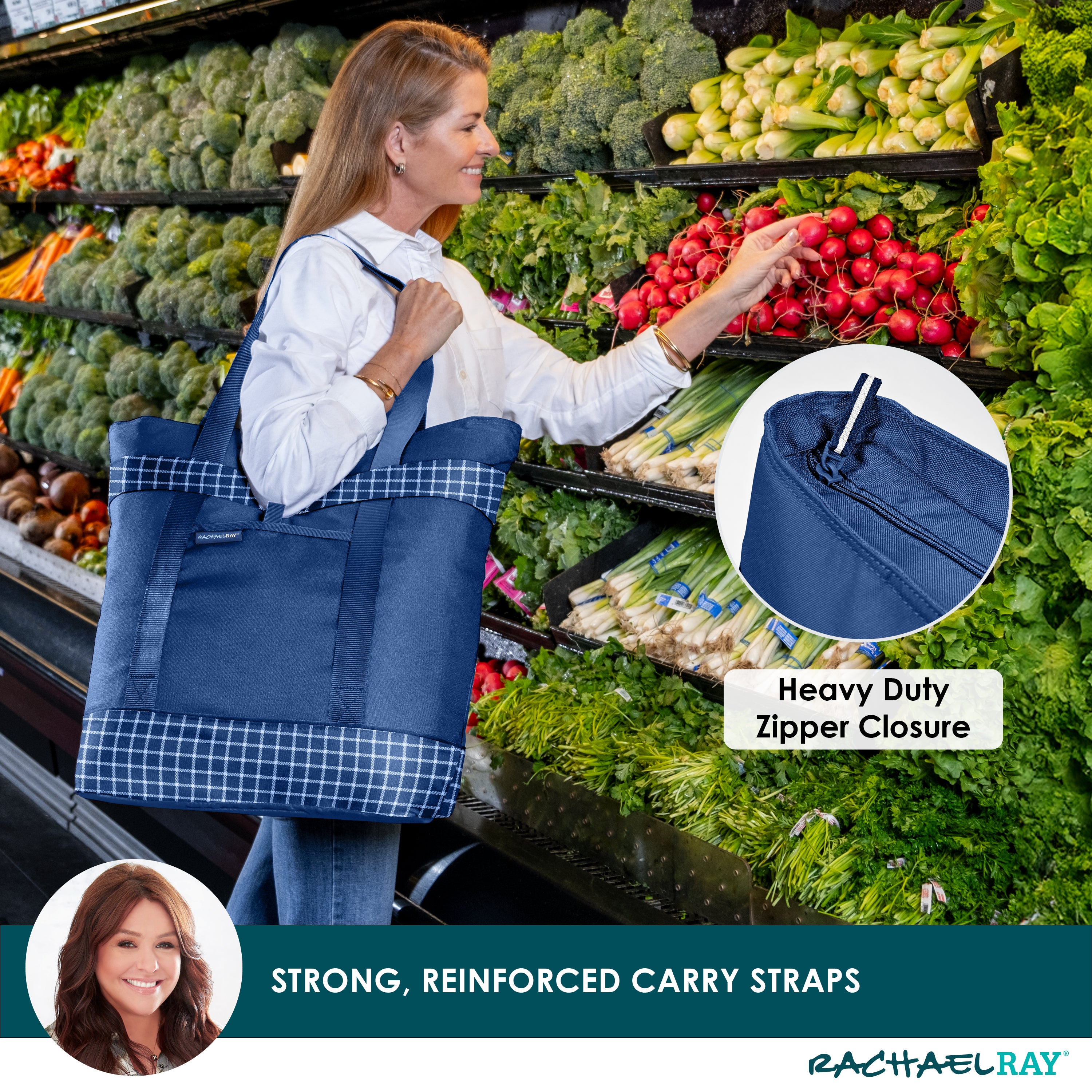 rachael-ray-jumbo-chillout-insulated-cooler-tote-bag-navy-gingham image 3