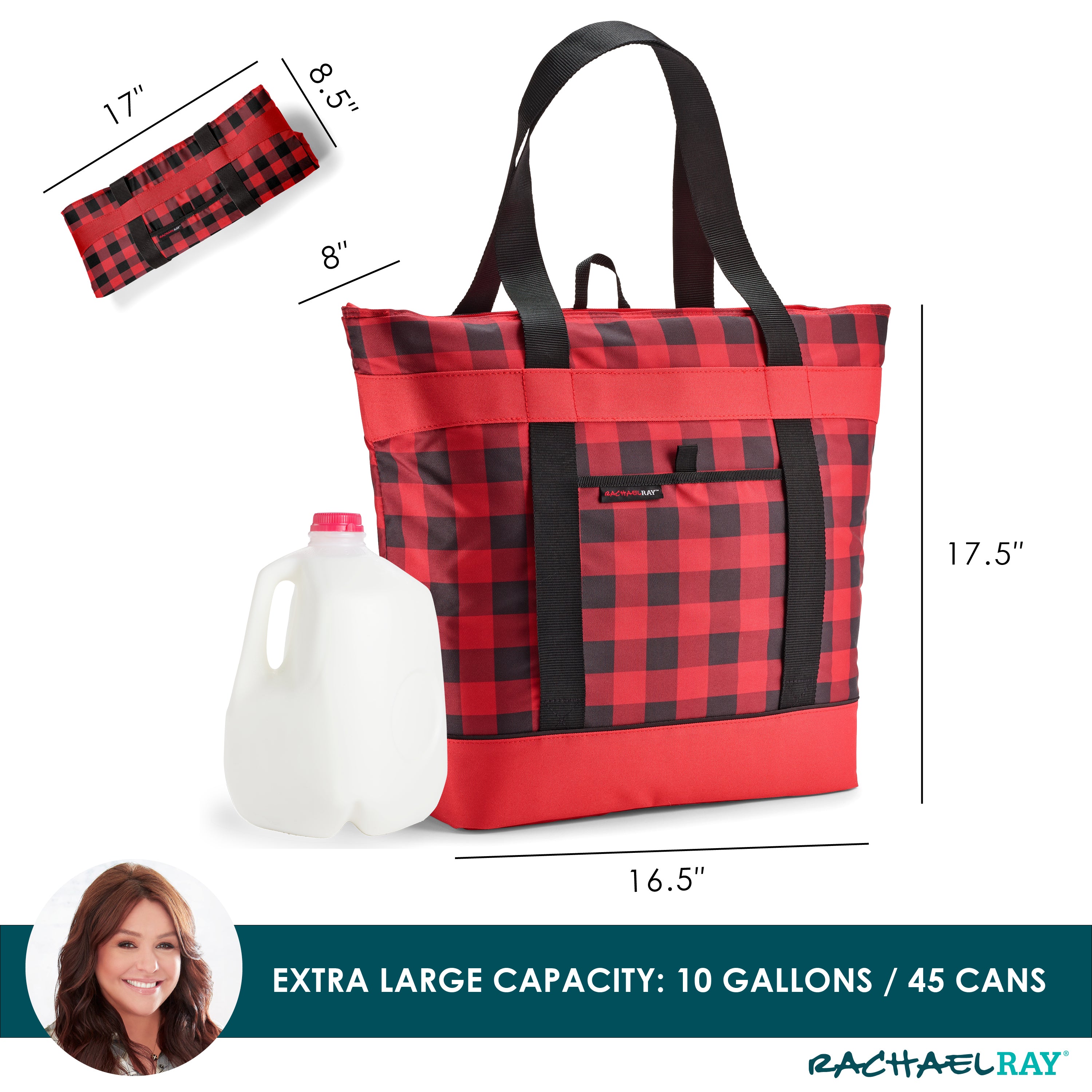 fit-fresh-rachael-ray-jumbo-chillout-cooler-tote-bag-red-buffalo-check image 2