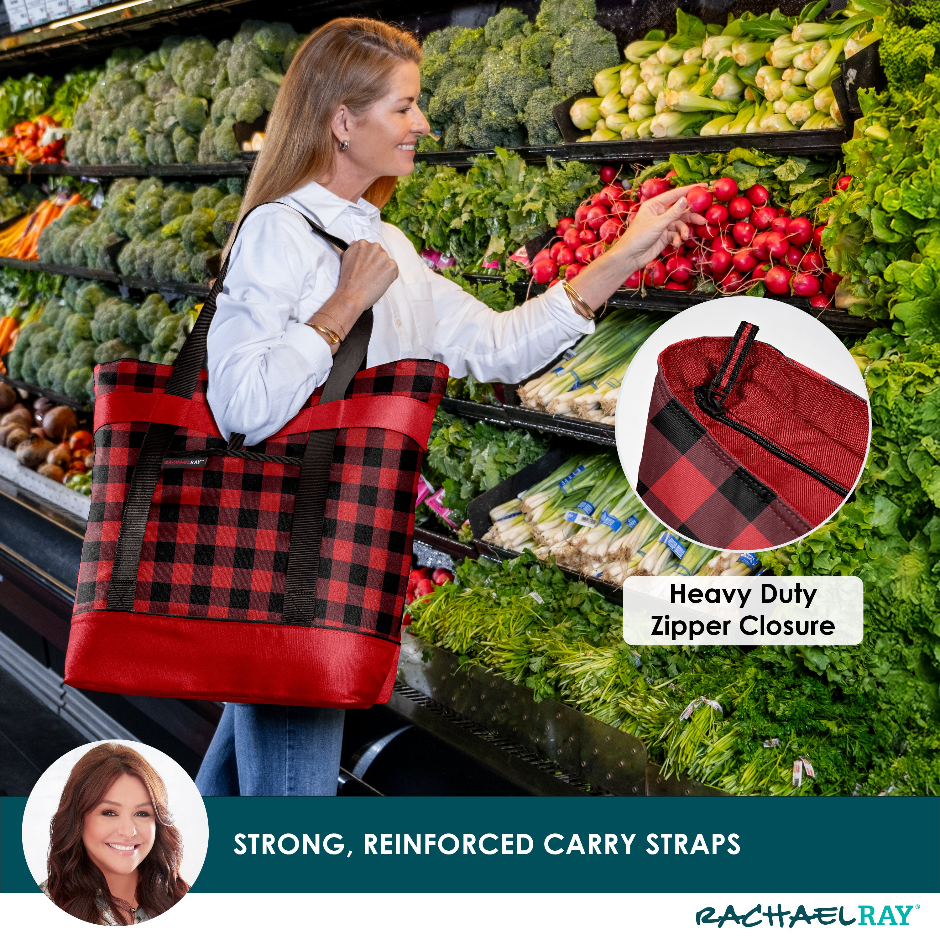 fit-fresh-rachael-ray-jumbo-chillout-cooler-tote-bag-red-buffalo-check image 3