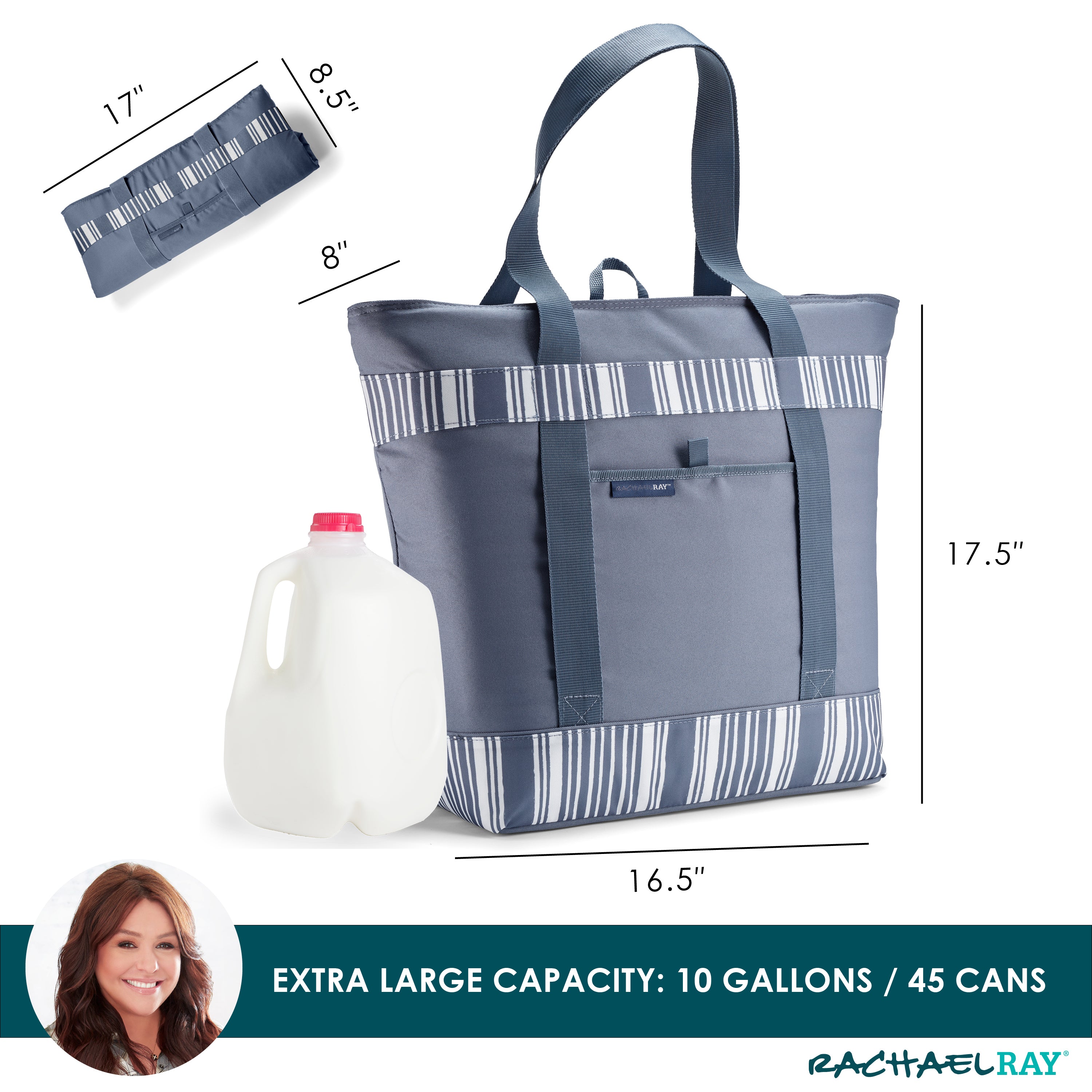 rachael-ray-jumbo-chillout-insulated-cooler-tote-bag-slate-stripe-triple-tek-the image 2