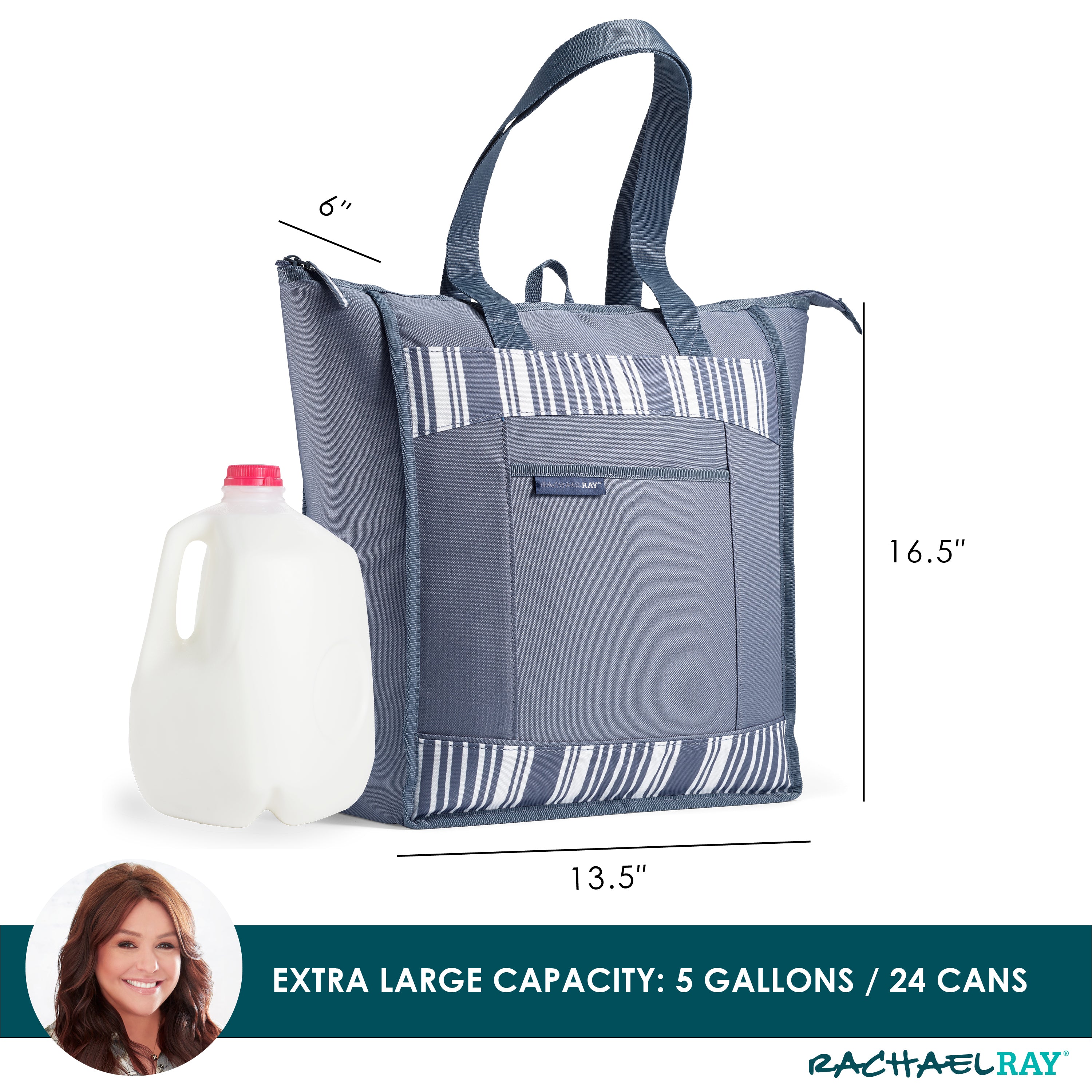 rachael-ray-chillout-insulated-cooler-tote-bag-slate-stripe-triple-tek-thermal-c image 2