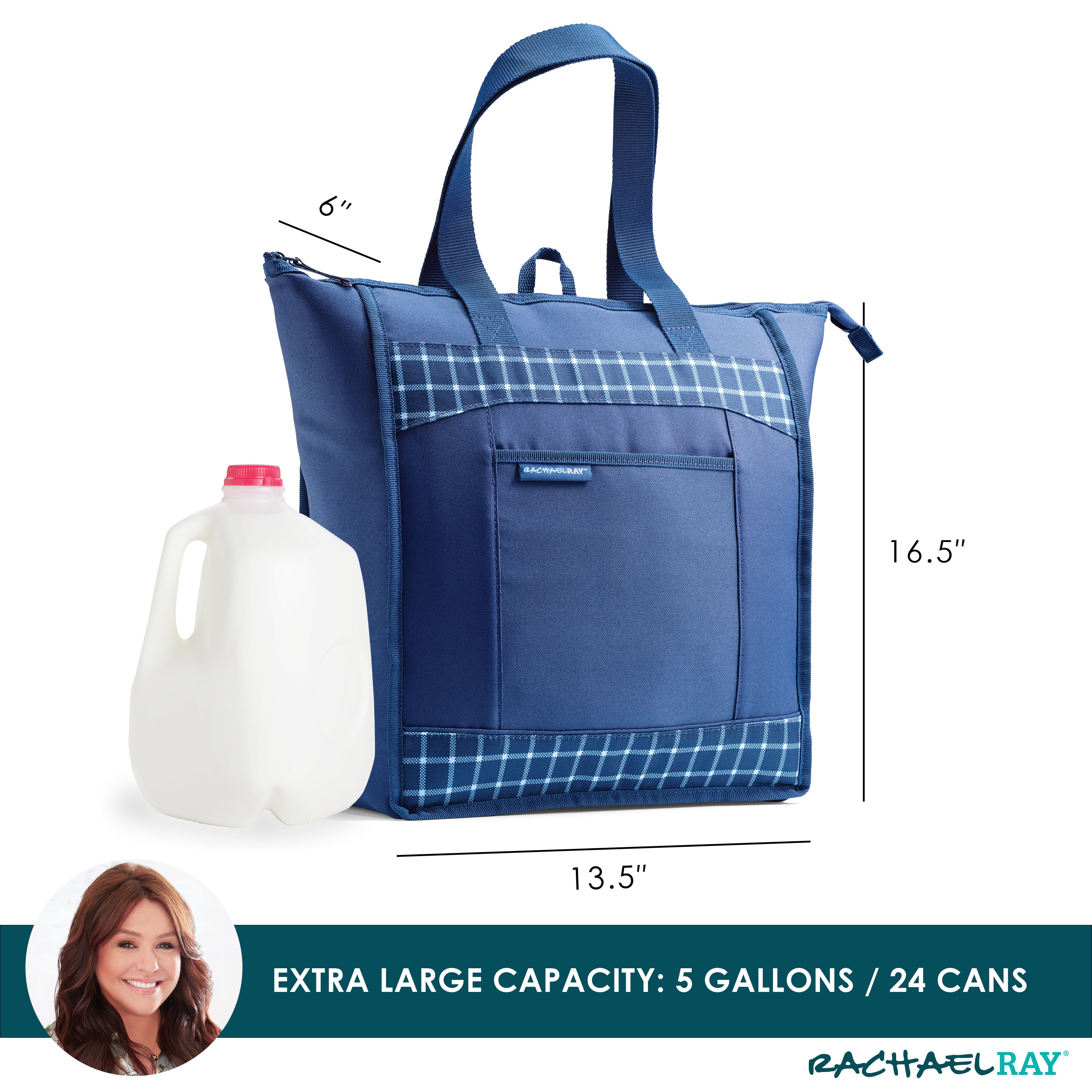 rachael-ray-chillout-insulated-cooler-tote-bag-navy-gingham-triple-tek-thermal-c image 2