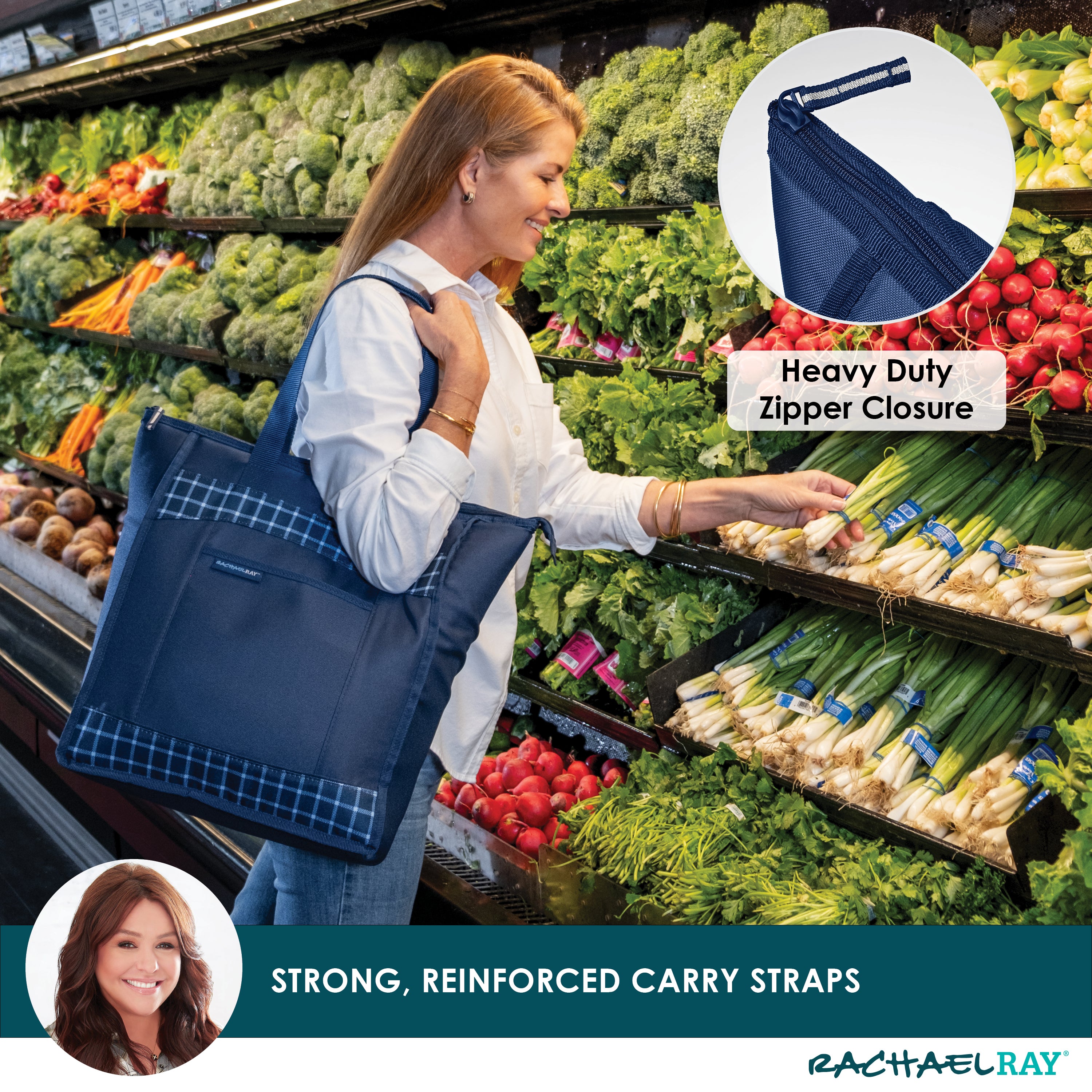 rachael-ray-chillout-insulated-cooler-tote-bag-navy-gingham-triple-tek-thermal-c image 3