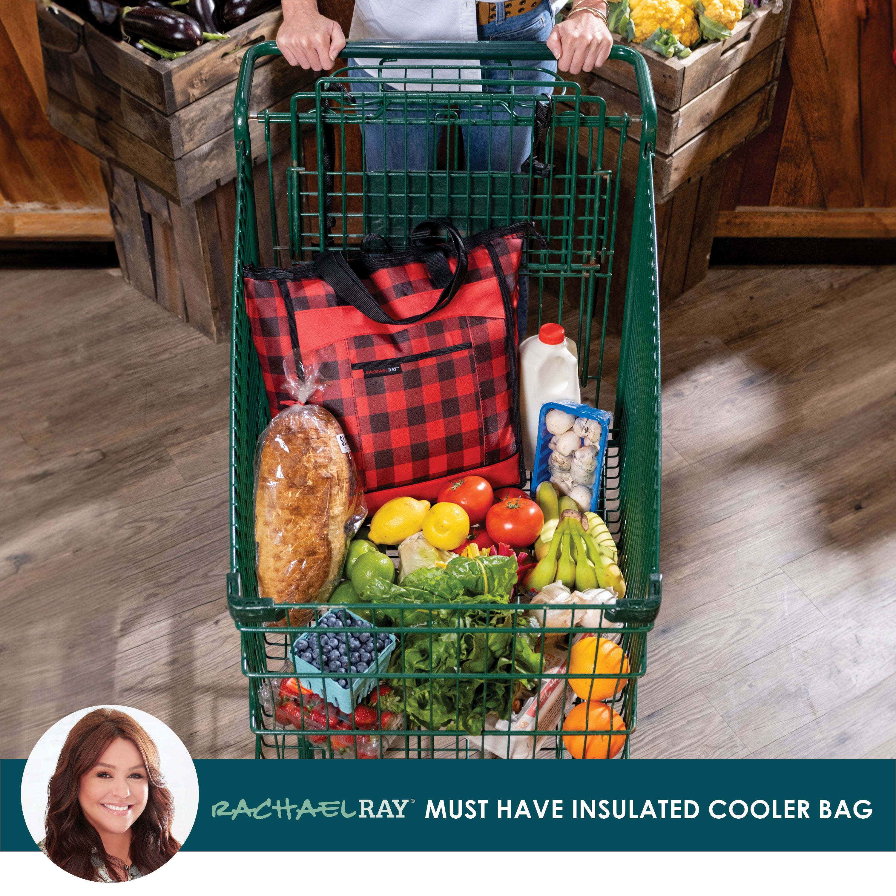 rachael-ray-chillout-cooler-tote-bag-red-buffalo-check-16-5-x-13-5-x-6-insulated image 6