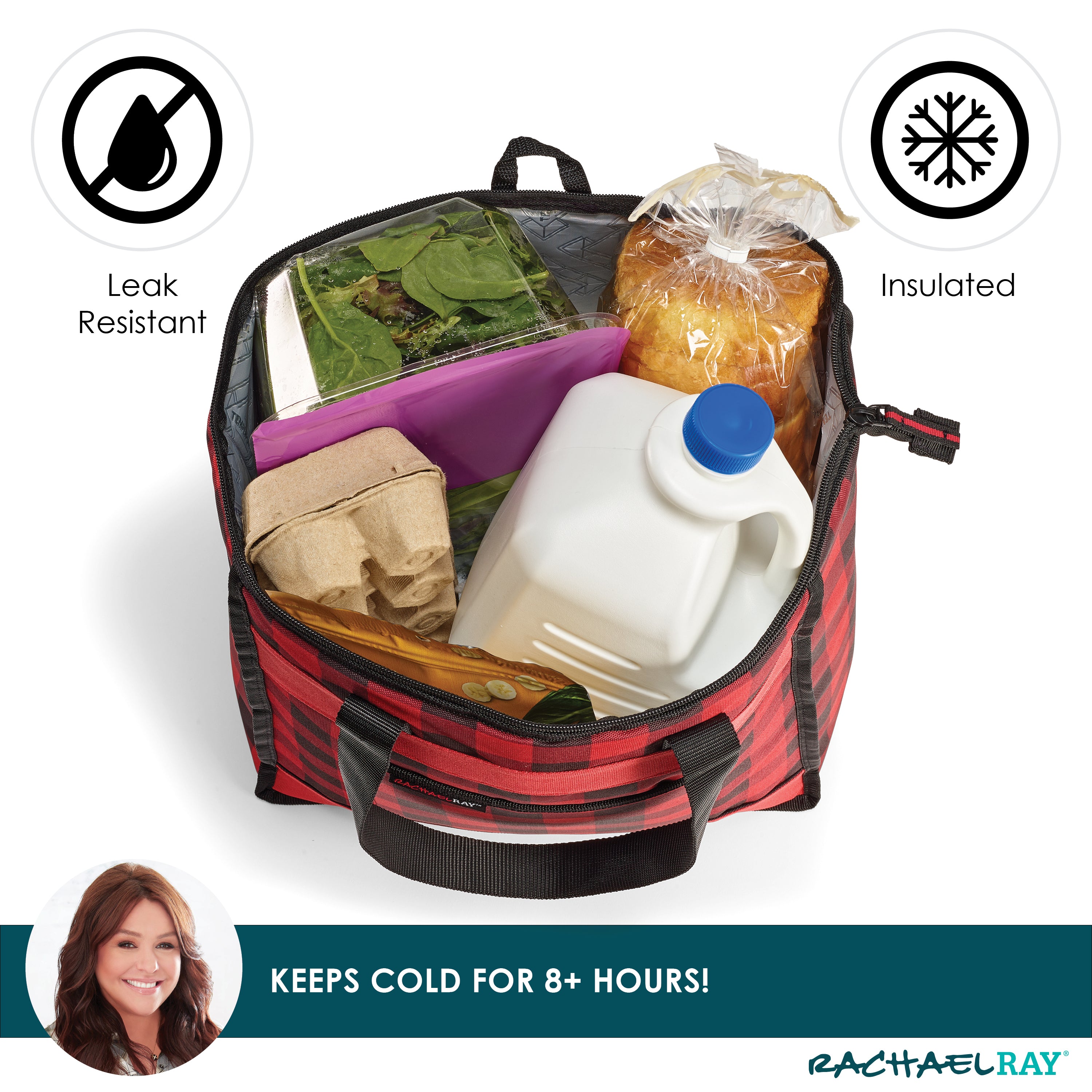 rachael-ray-chillout-cooler-tote-bag-red-buffalo-check-16-5-x-13-5-x-6-insulated image 4