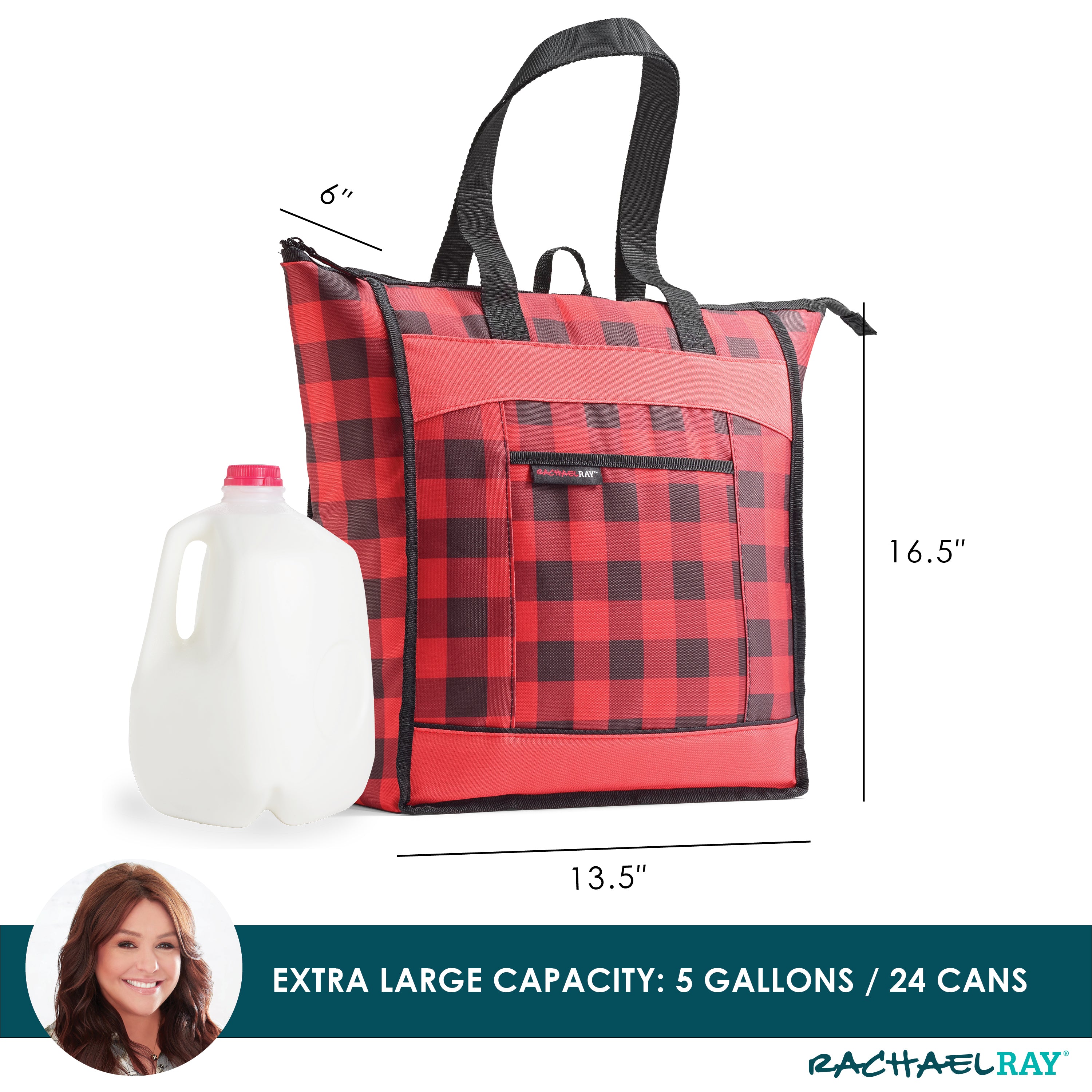 rachael-ray-chillout-cooler-tote-bag-red-buffalo-check-16-5-x-13-5-x-6-insulated image 2