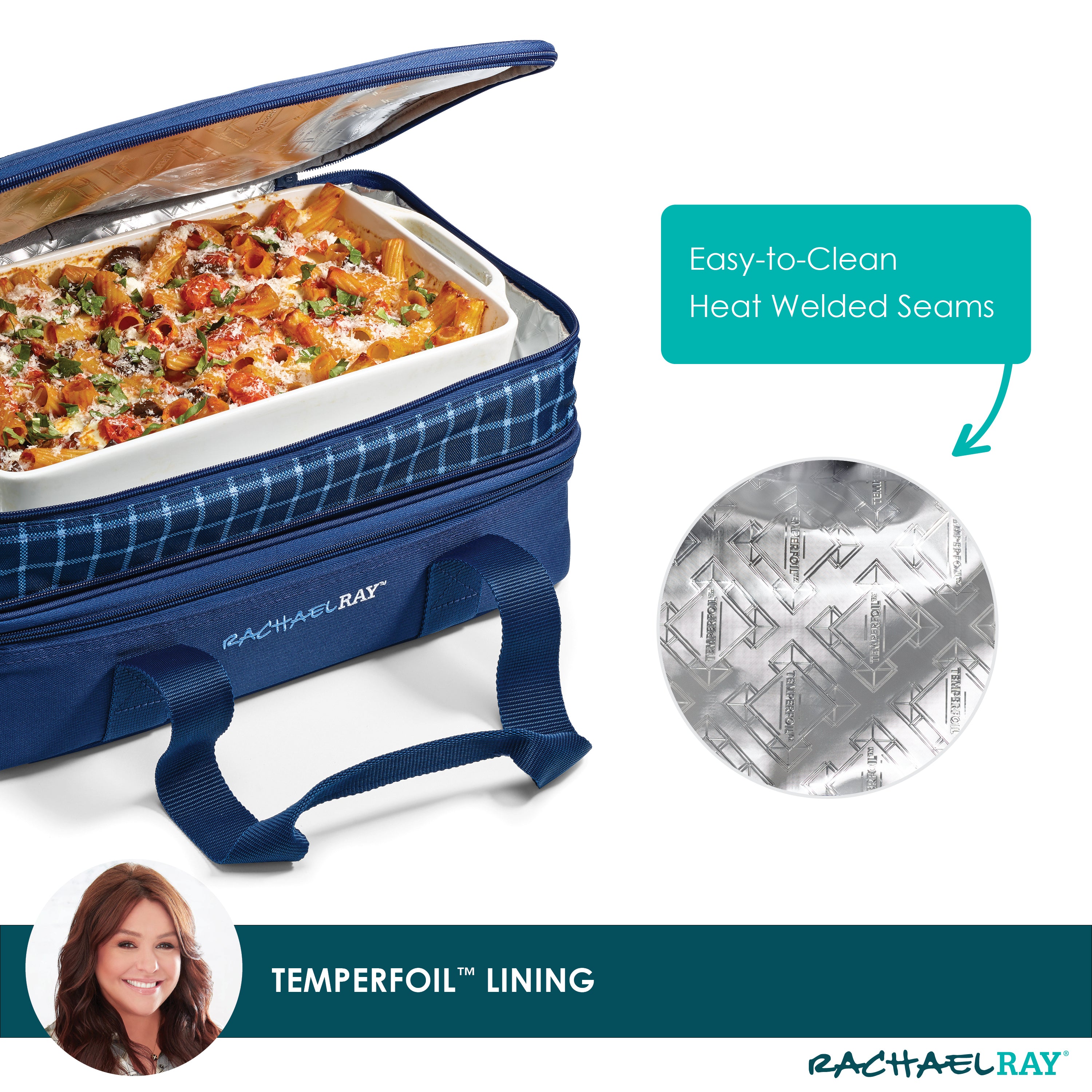 rachael-ray-by-fit-fresh-expandable-lasagna-lugger-navy-gingham-insulated-casser image 5