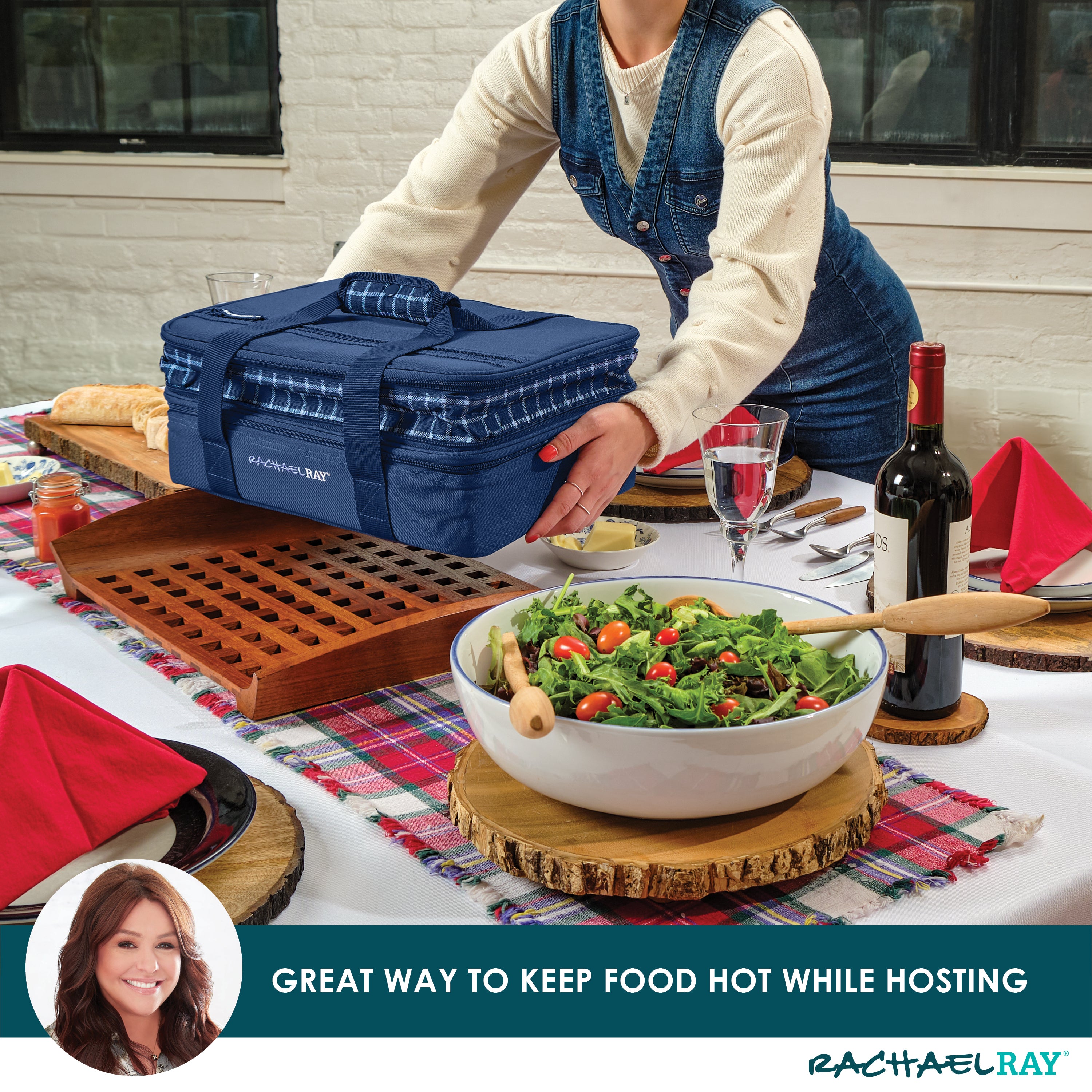 rachael-ray-by-fit-fresh-expandable-lasagna-lugger-navy-gingham-insulated-casser image 4