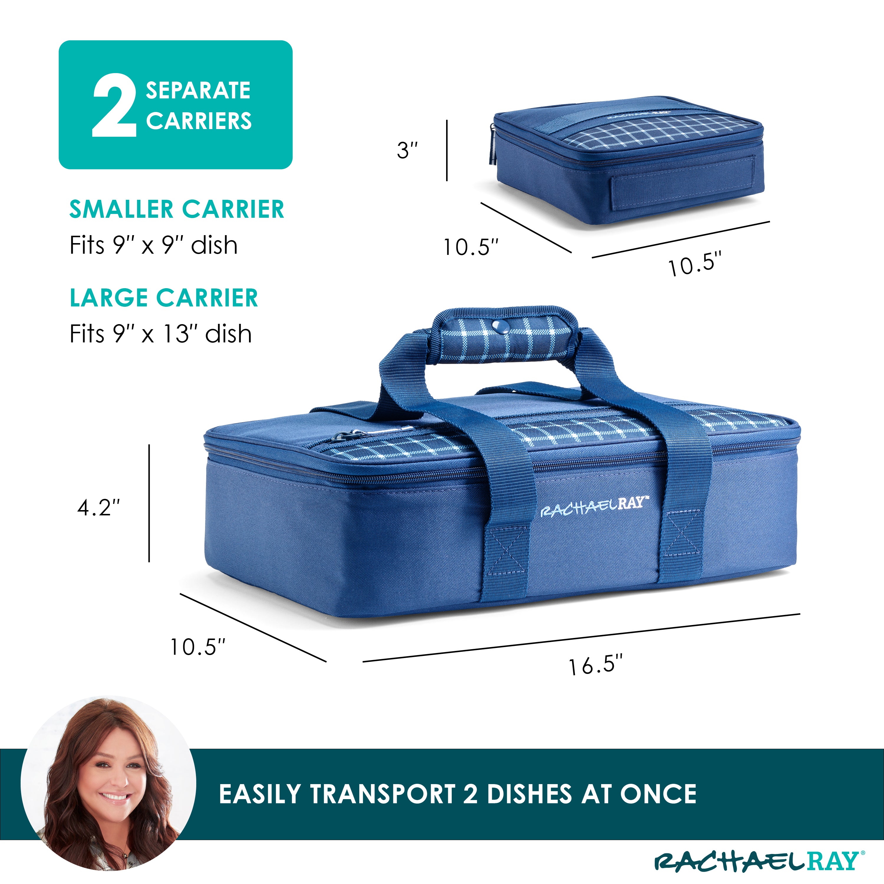 fit-fresh-rachael-ray-lasagna-lugger-duo-navy-gingham-insulated-casserole-carrie image 2