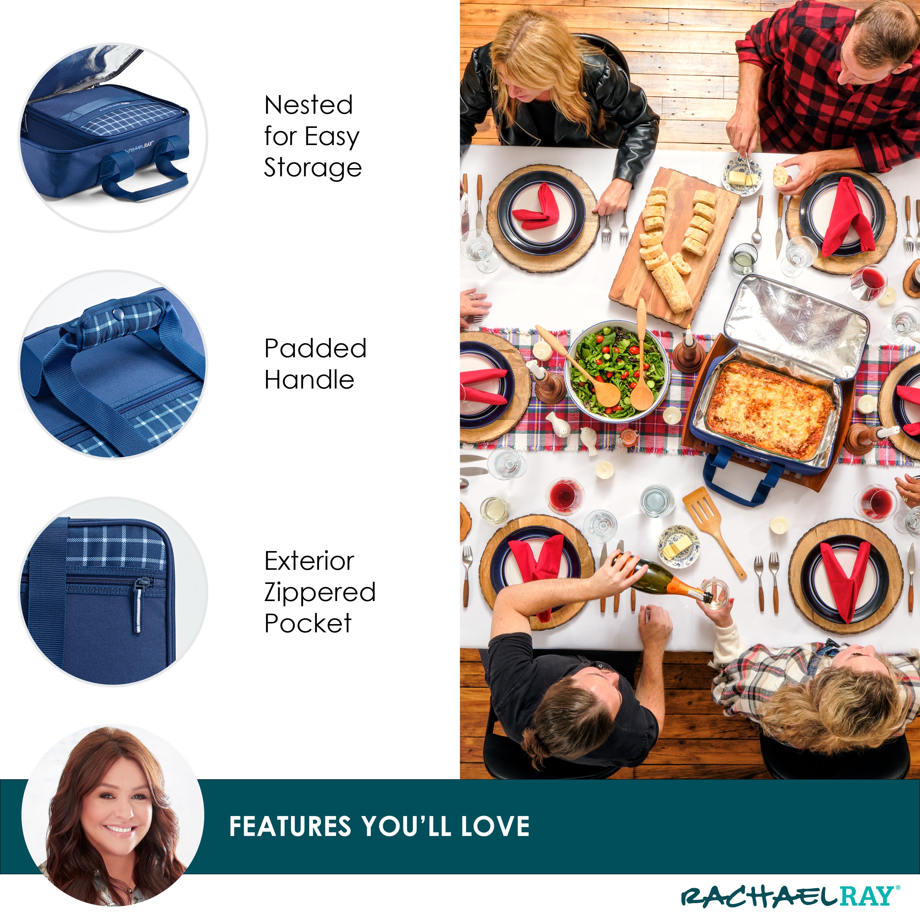 fit-fresh-rachael-ray-lasagna-lugger-duo-navy-gingham-insulated-casserole-carrie image 5