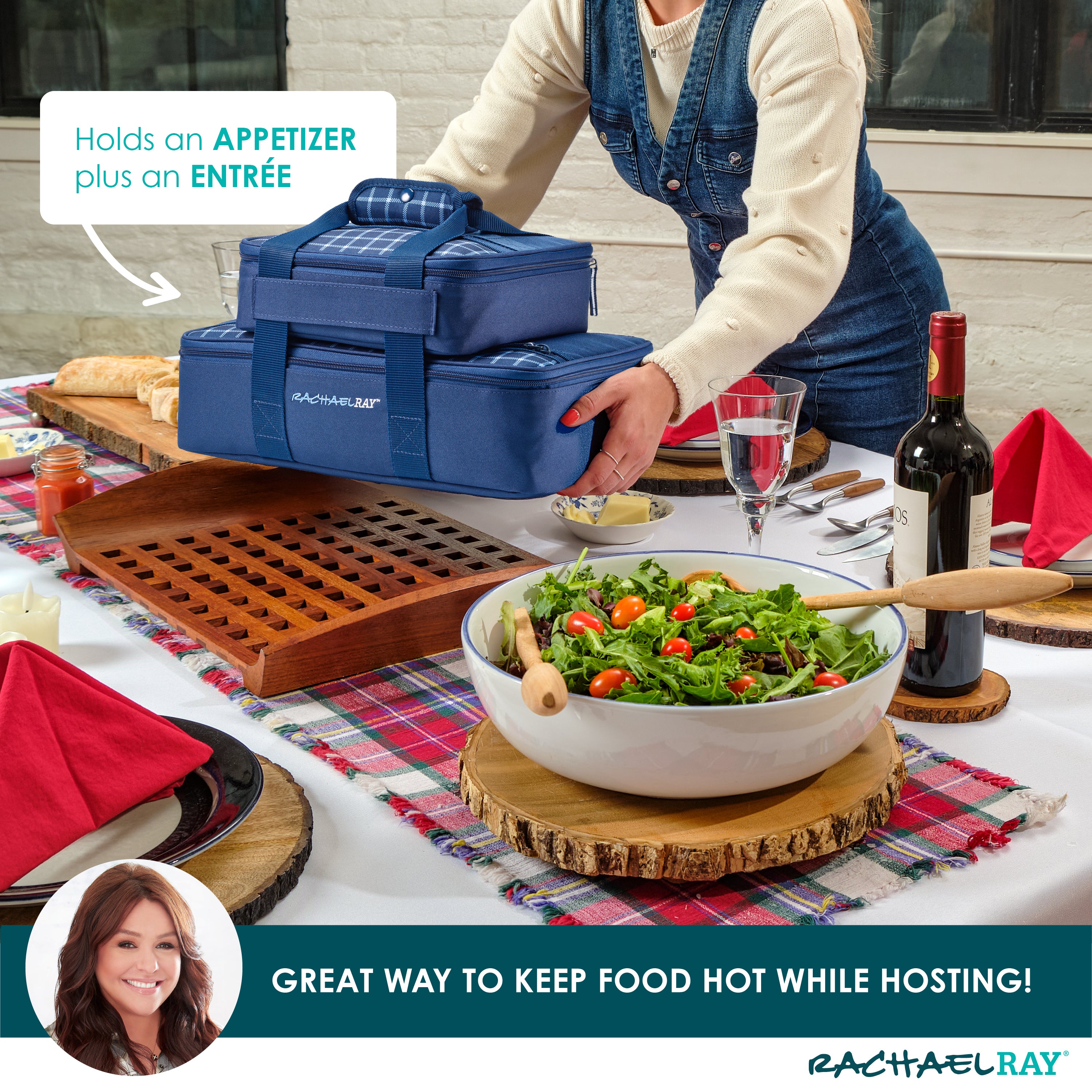 fit-fresh-rachael-ray-lasagna-lugger-duo-navy-gingham-insulated-casserole-carrie image 4
