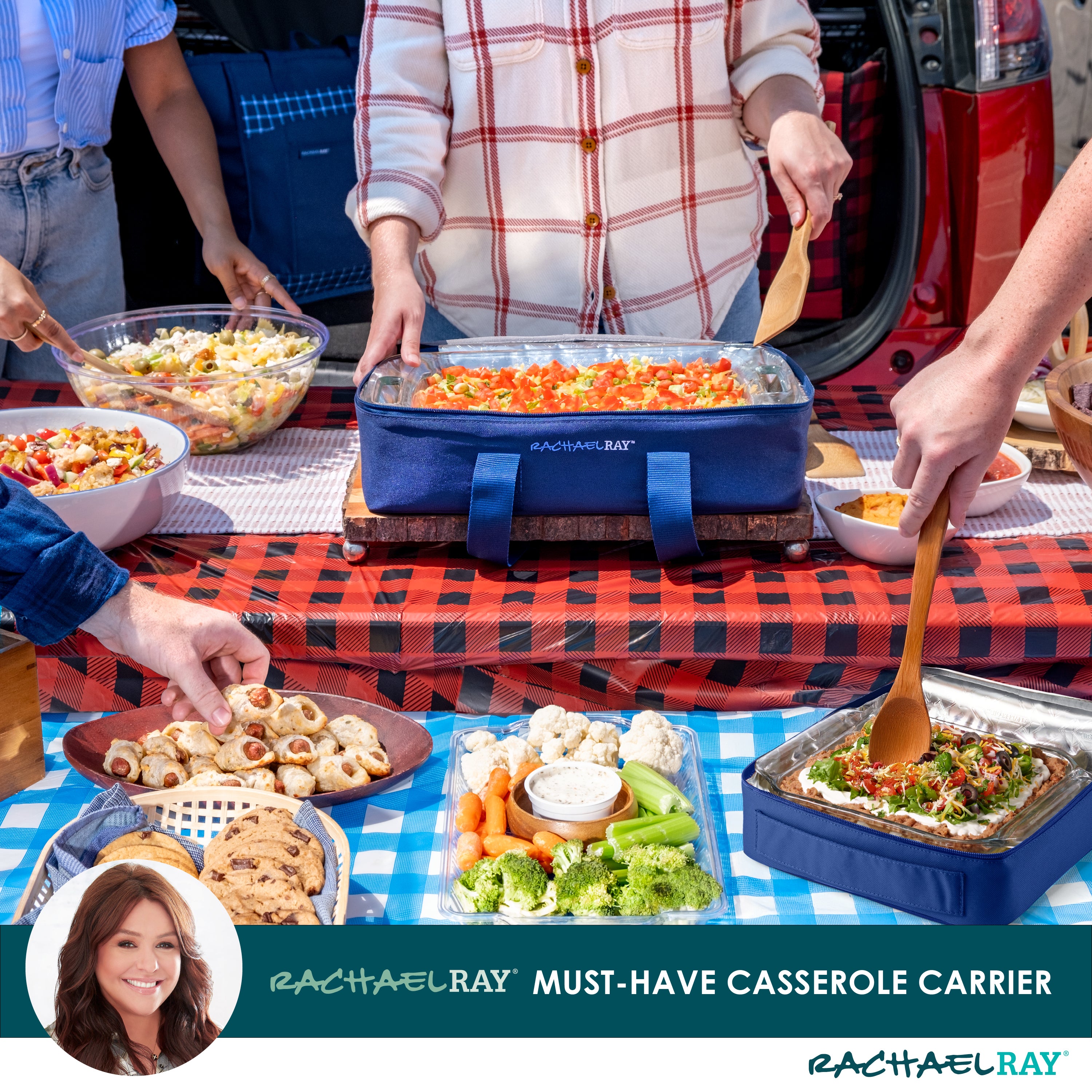 fit-fresh-rachael-ray-lasagna-lugger-duo-navy-gingham-insulated-casserole-carrie image 7