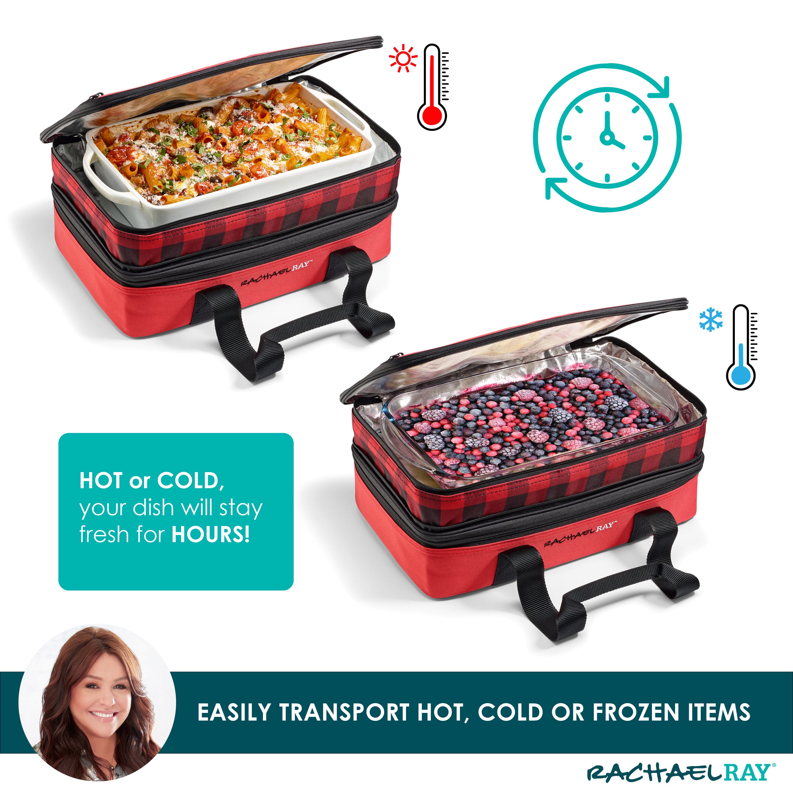 rachael-ray-expandable-lasagna-lugger-red-buffalo-check-insulated-expandable-cas image 3