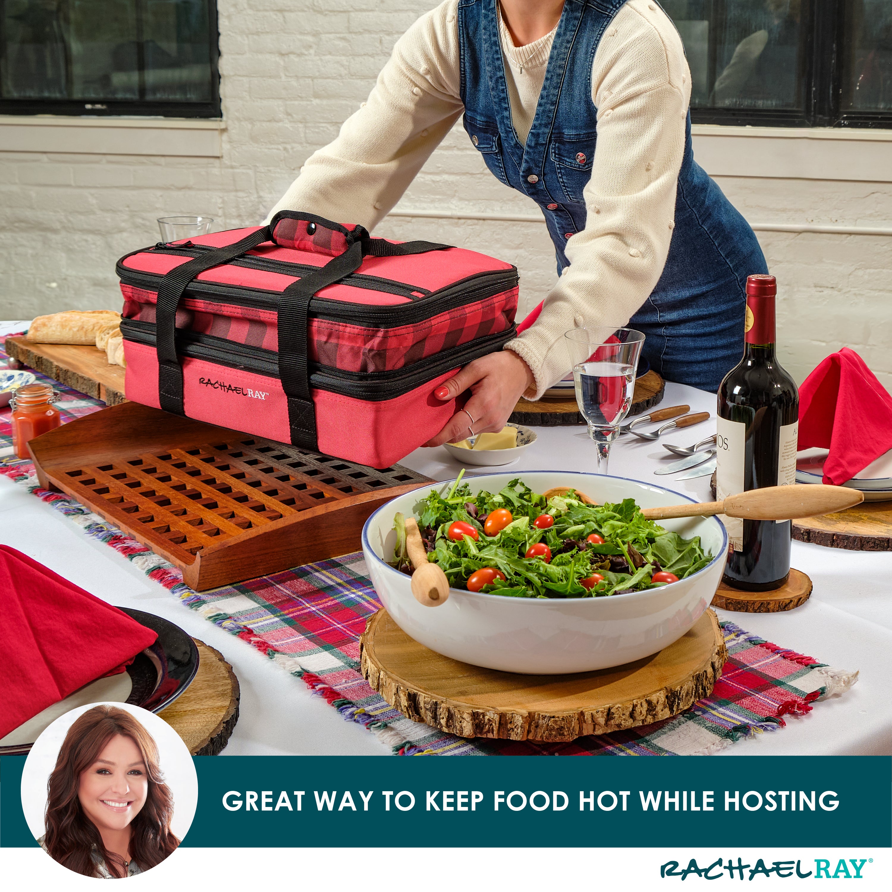 rachael-ray-expandable-lasagna-lugger-red-buffalo-check-insulated-expandable-cas image 4
