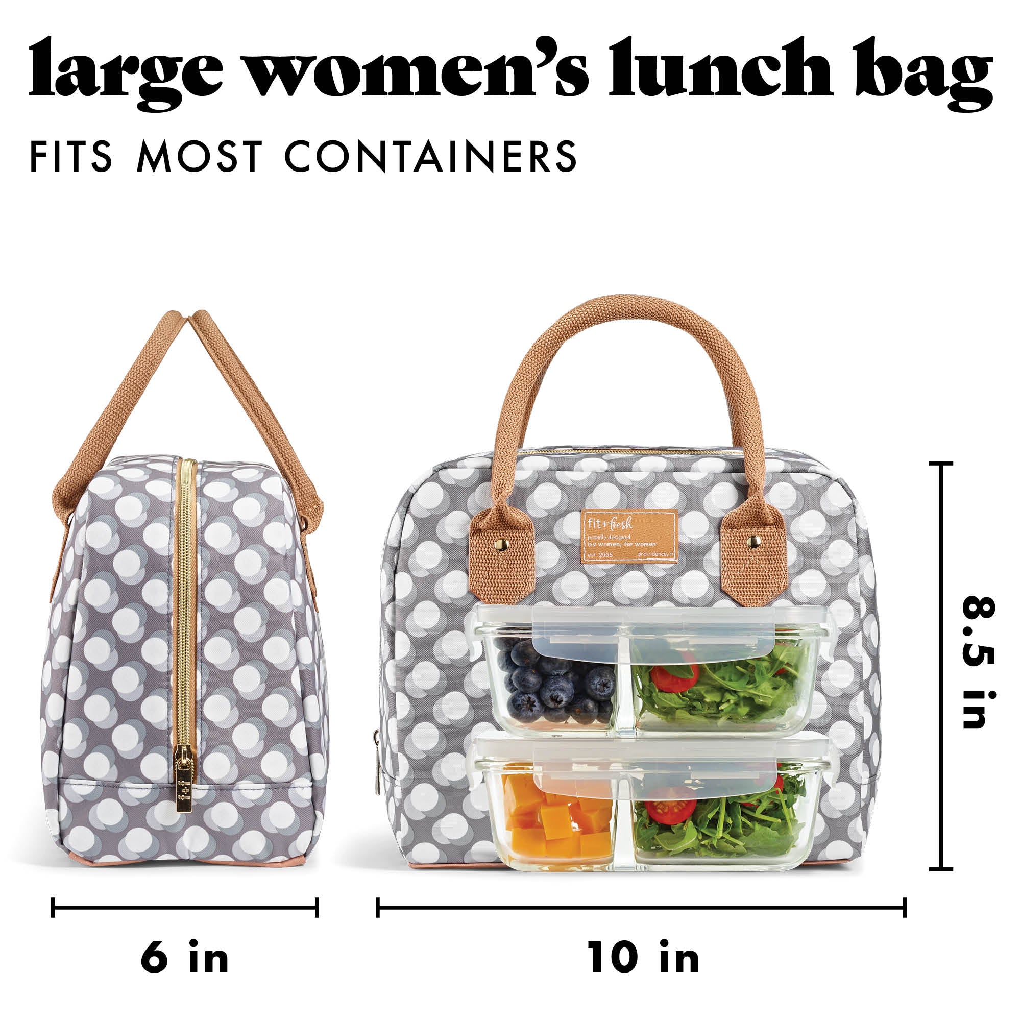 fit-fresh-bloomington-lunch-bag-with-lunch-kit-gray-dot-roomy-lunch-bag-with-two image 3