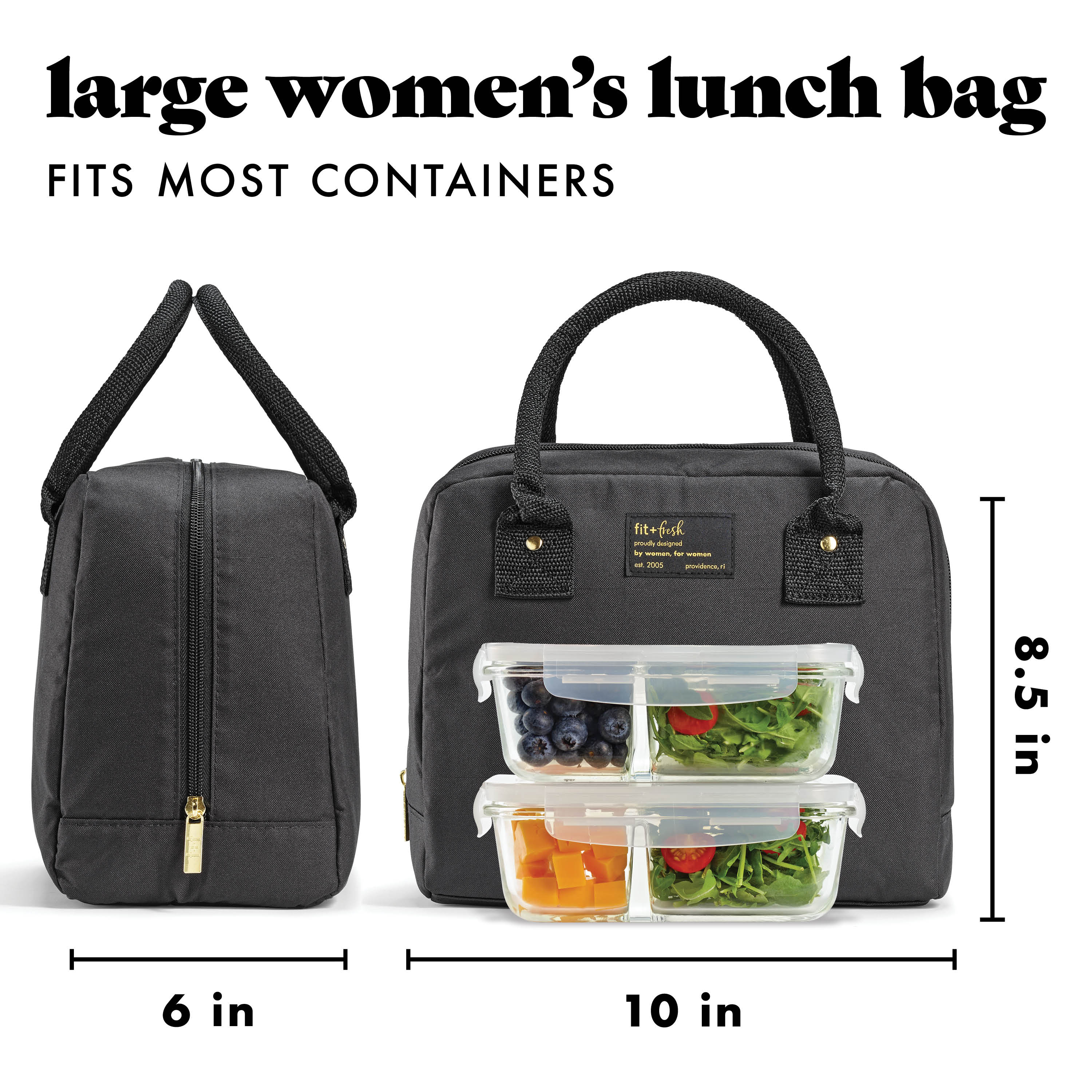 fit-fresh-bloomington-lunch-bag-with-lunch-kit-black-compact-10-x-6-x-8-5-insula image 3
