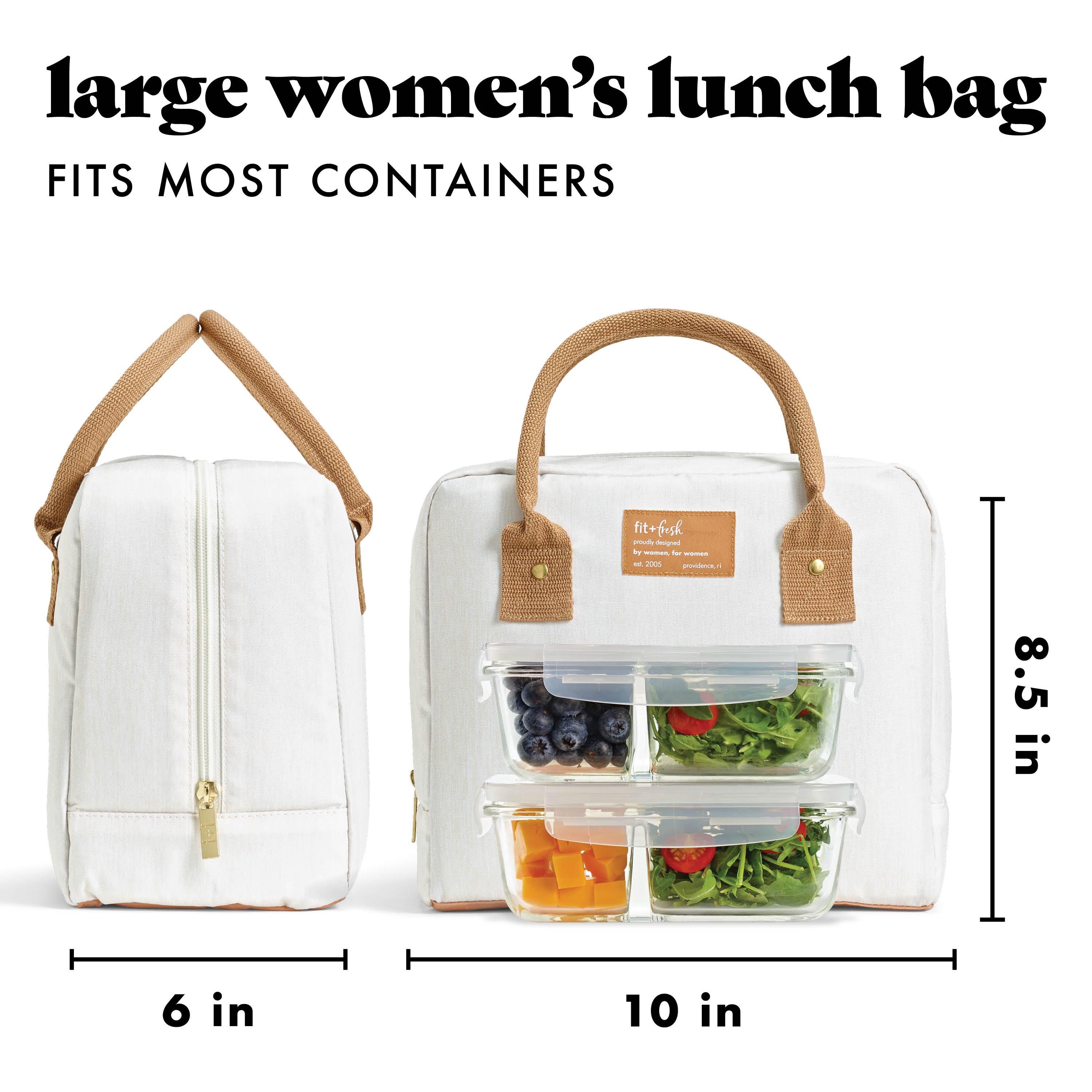 fit-fresh-bloomington-lunch-bag-with-lunch-kit-ivory-woven-roomy-insulated-lunch image 3