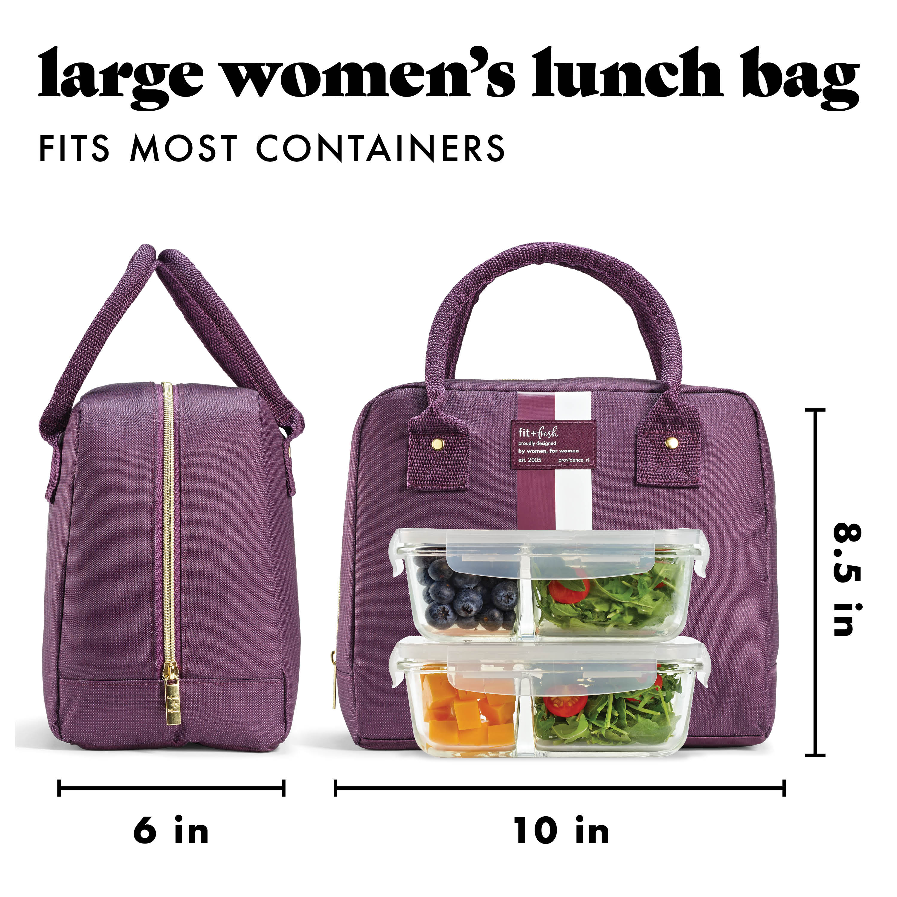 fit-fresh-bloomington-lunch-bag-with-lunch-kit-plum-stripe-roomy-lunch-bag-with- image 3