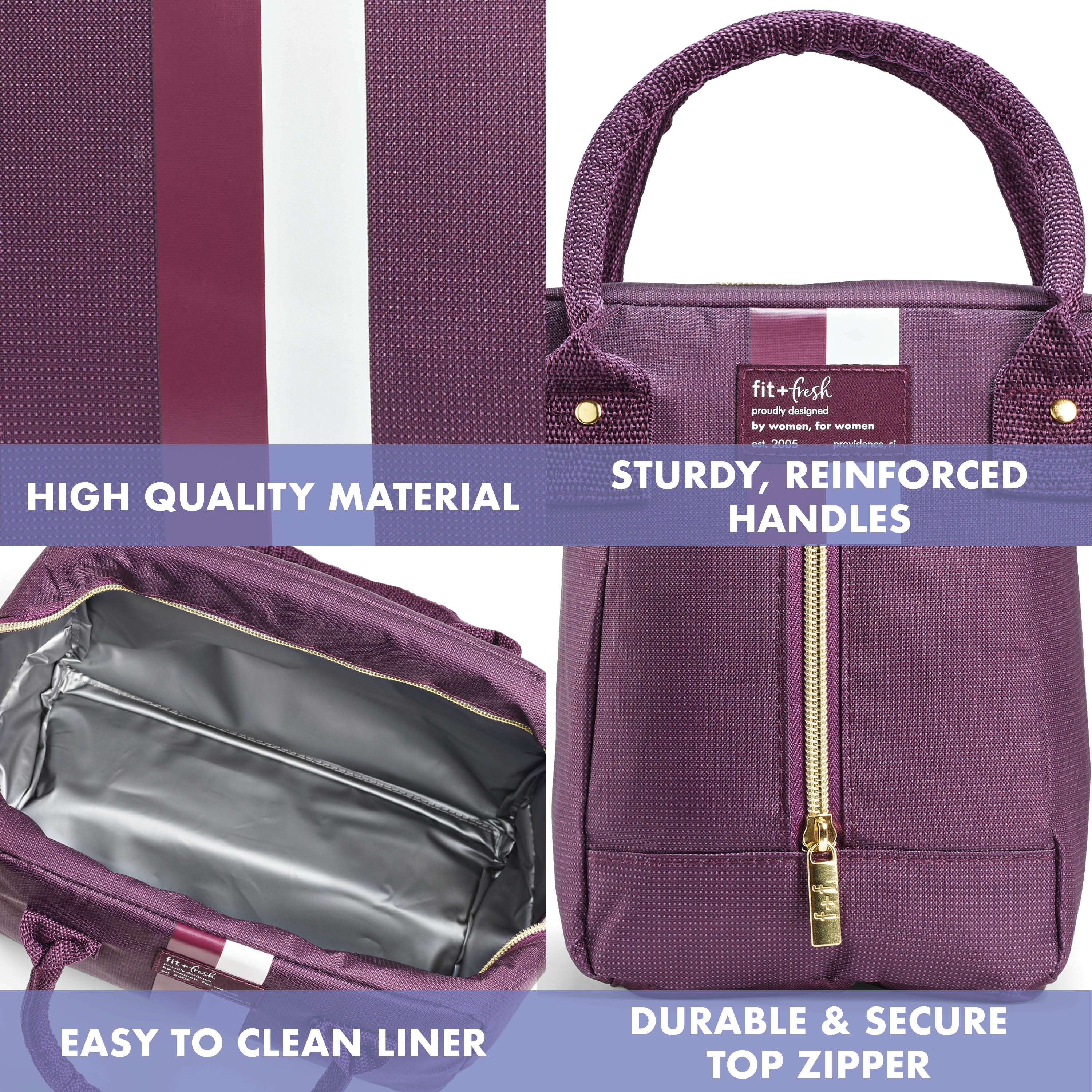 fit-fresh-bloomington-lunch-bag-with-lunch-kit-plum-stripe-roomy-lunch-bag-with- image 4