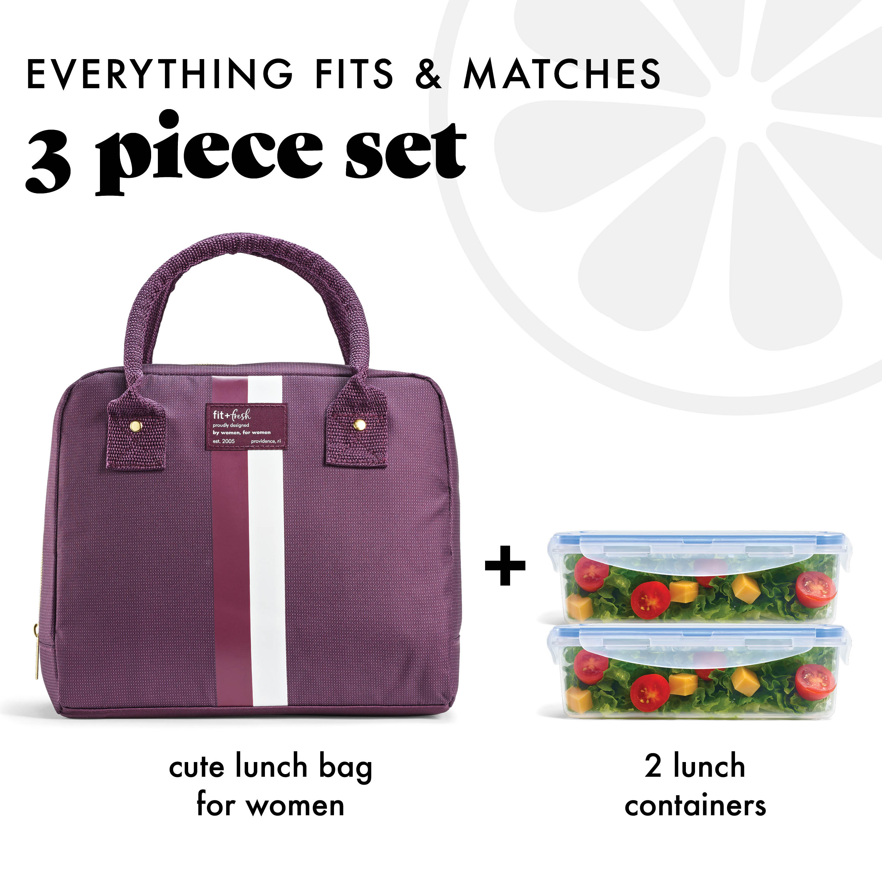 fit-fresh-bloomington-lunch-bag-with-lunch-kit-plum-stripe-roomy-lunch-bag-with- image 2