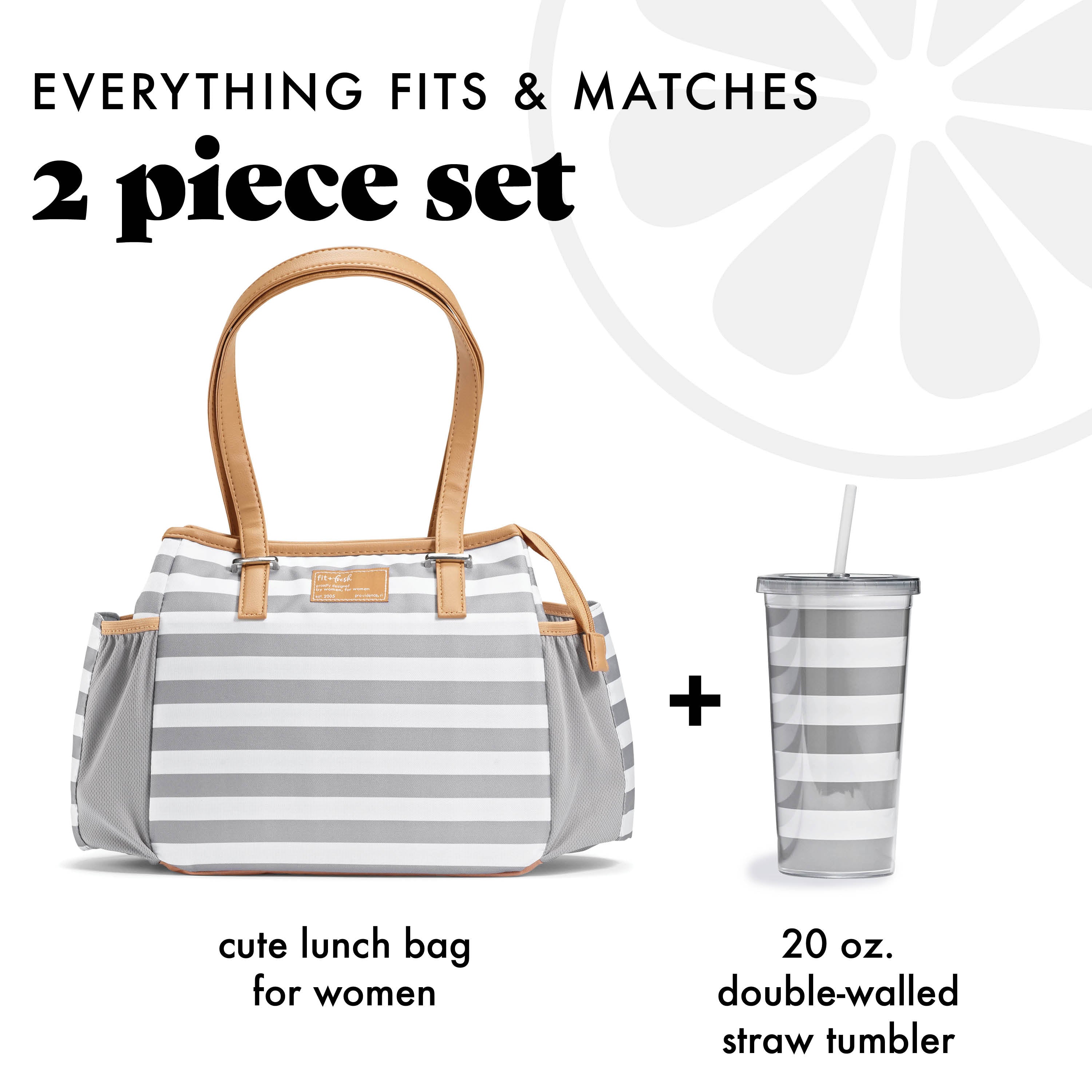 fit-fresh-copley-lunch-bag-with-tumbler-cup-gray-stripe-roomy-insulated-lunch-to image 2