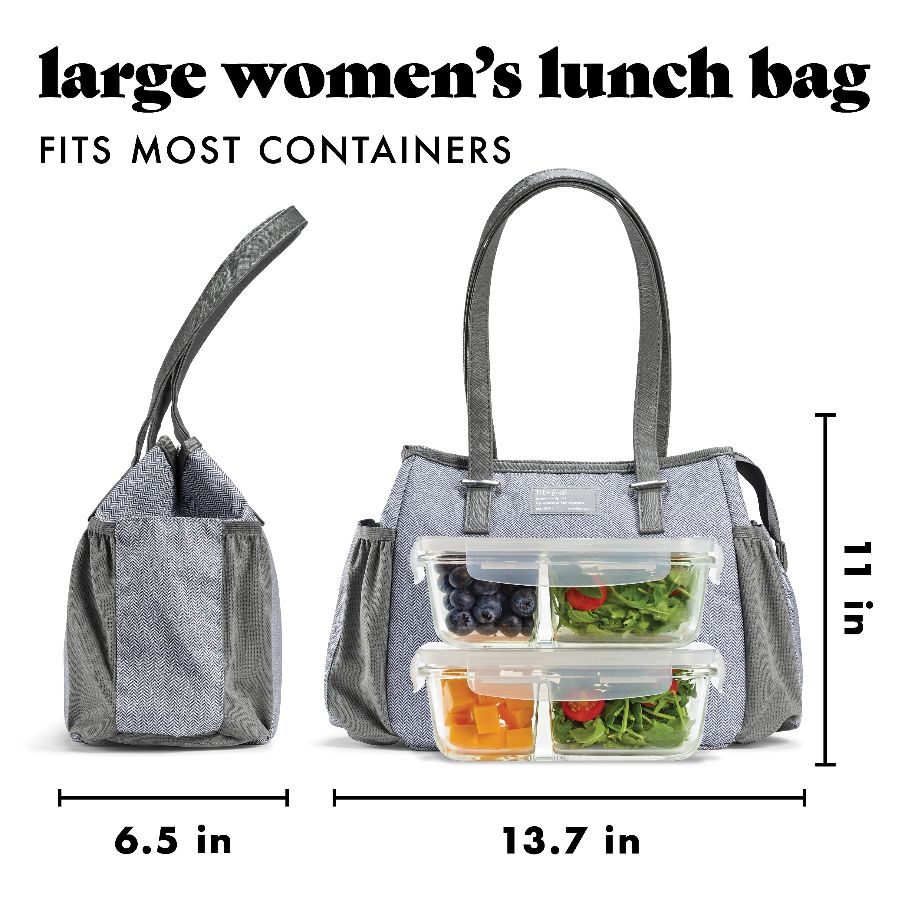 fit-fresh-copley-lunch-bag-with-lunch-kit-gray-tweed-extra-roomy-insulated-lunch image 3