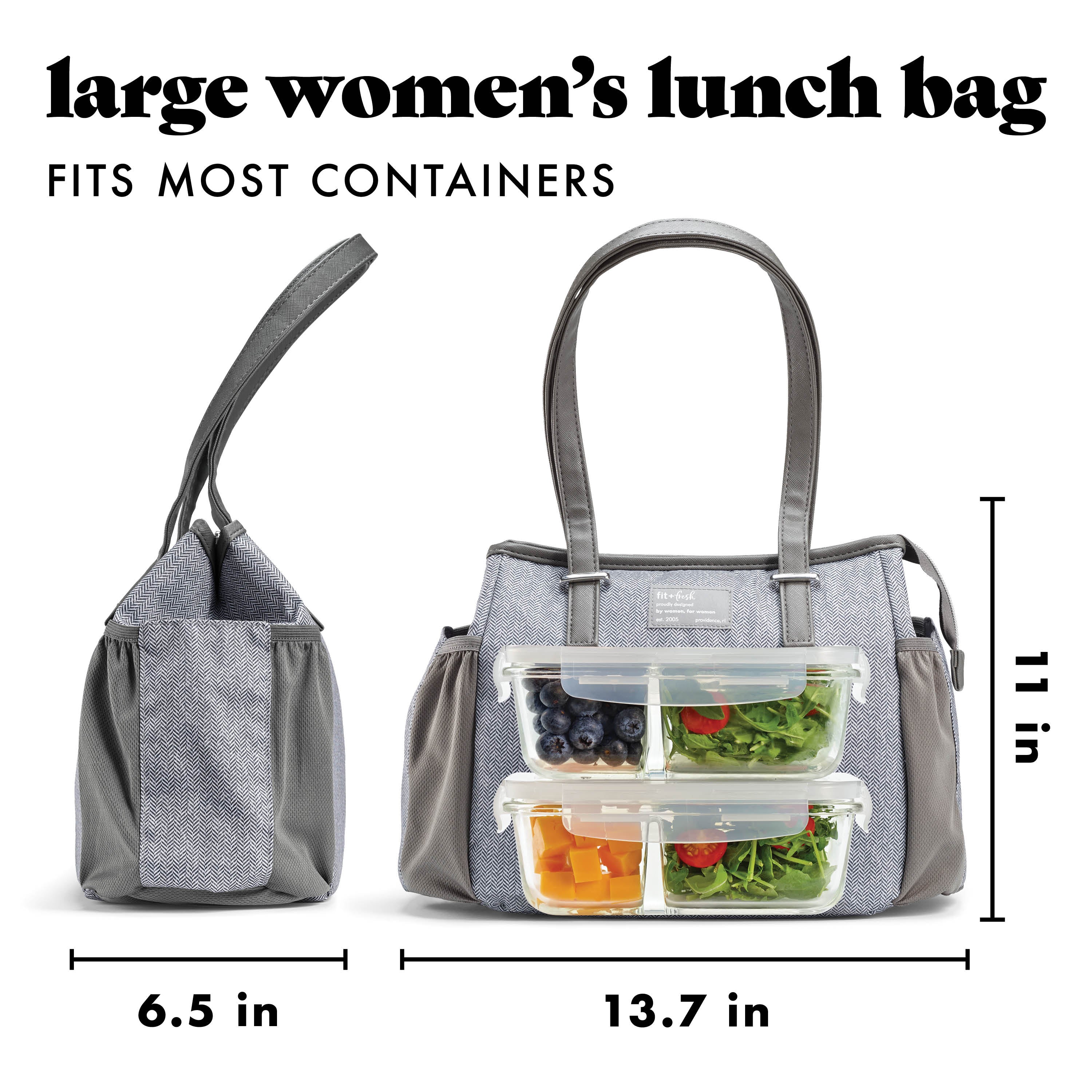 fit-fresh-copley-lunch-bag-with-lunch-kit-gray-tweed-faneuil-13-x6-5-x11-insulat image 3