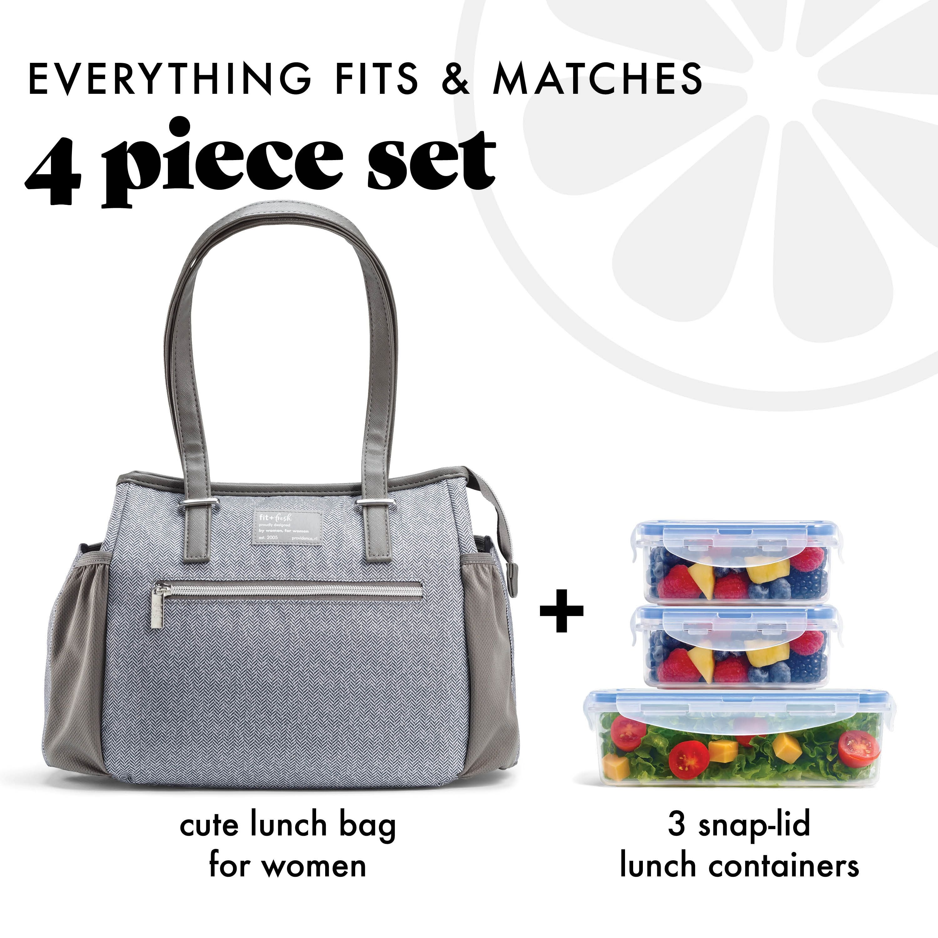 fit-fresh-copley-lunch-bag-with-lunch-kit-gray-tweed-faneuil-13-x6-5-x11-insulat image 2